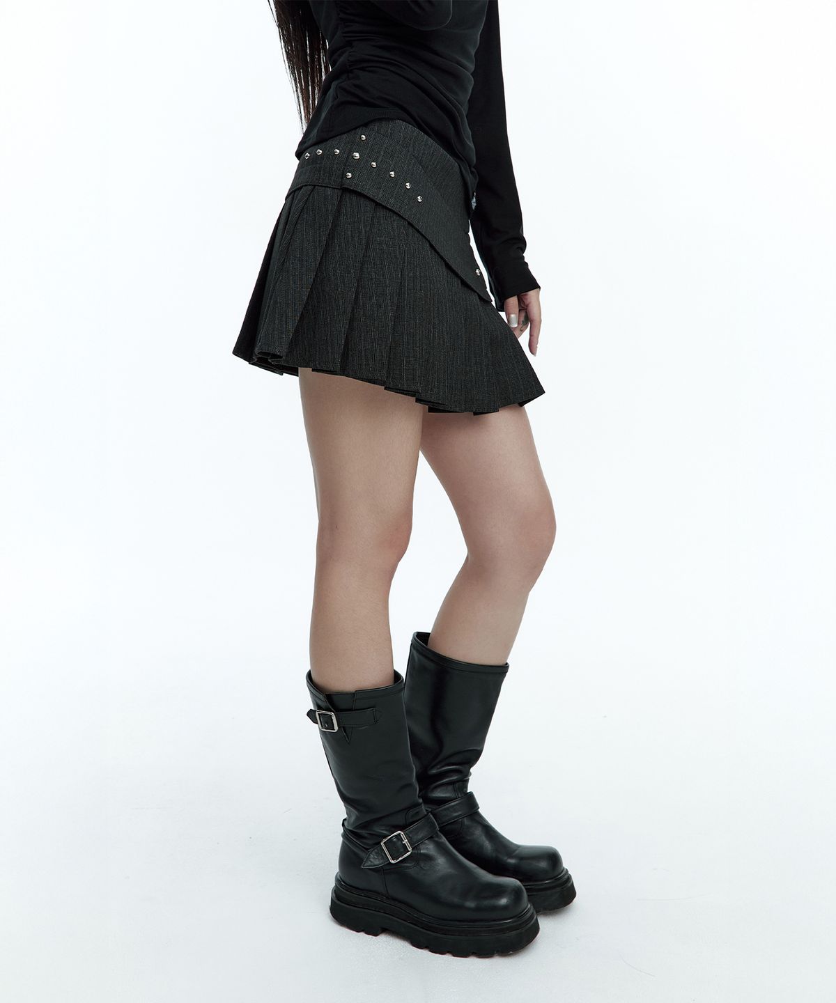 러프넥(ROUGHNECK) Overlap Belt Skirt