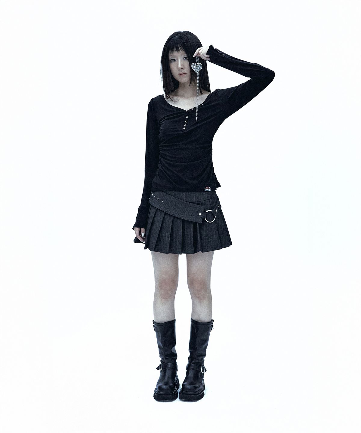 러프넥(ROUGHNECK) Overlap Belt Skirt