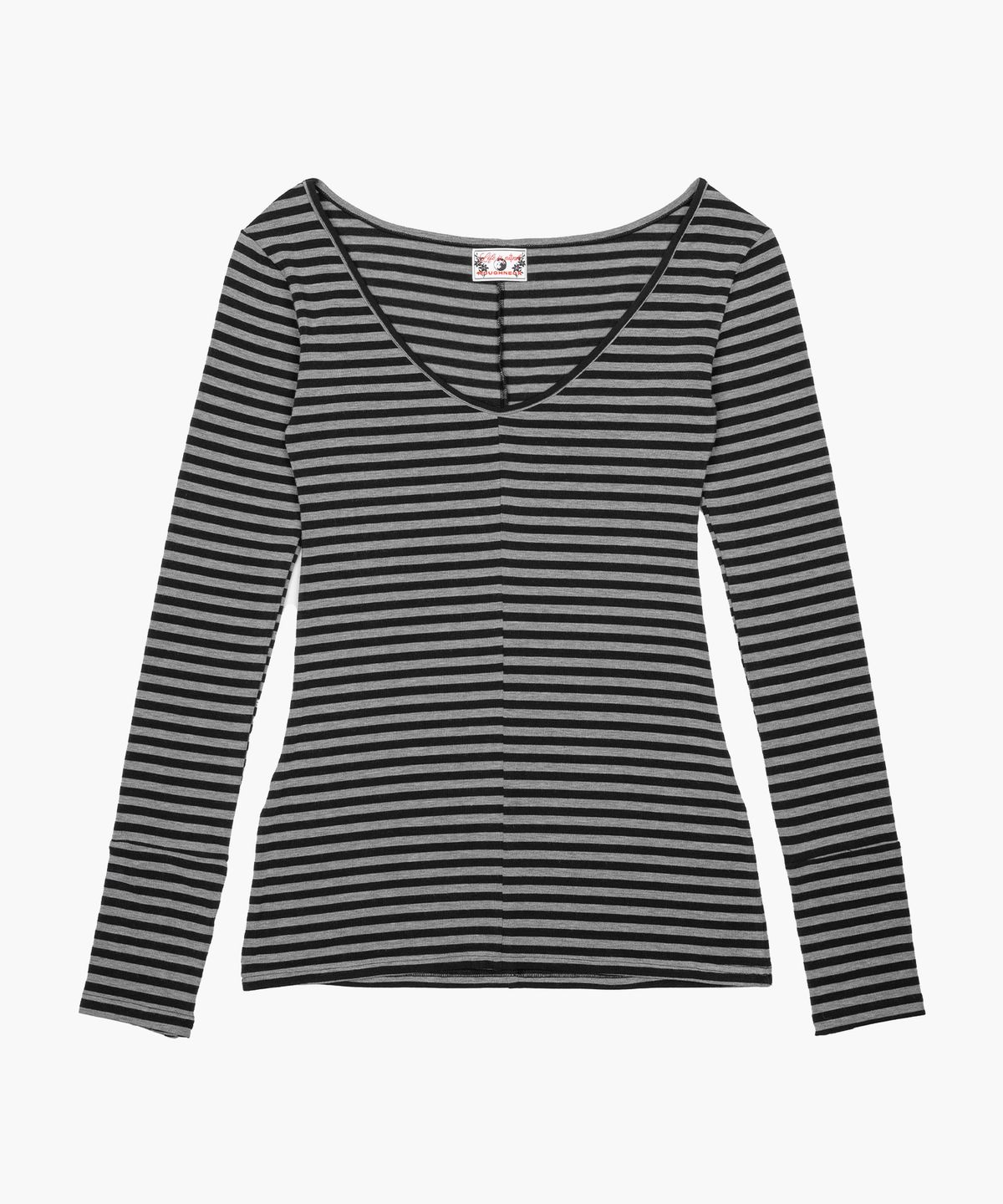 러프넥(ROUGHNECK) Deep U-neck Long Sleeve Stripe