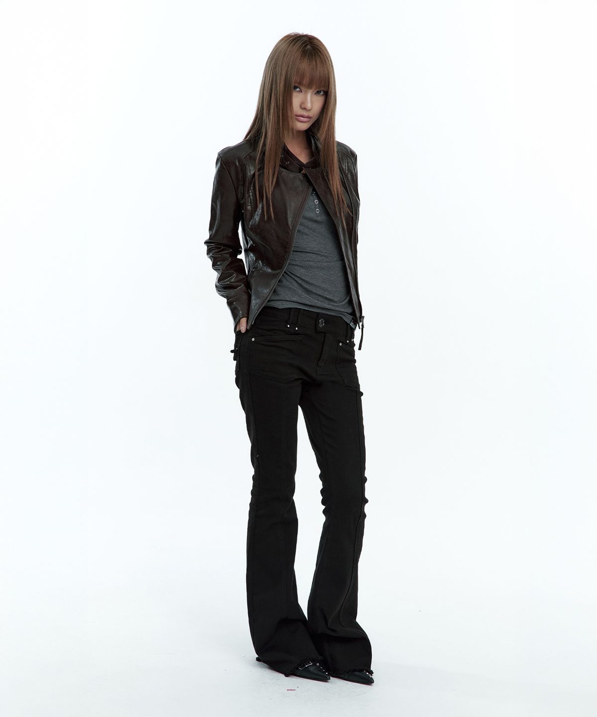 러프넥(ROUGHNECK) Western Studed BootCut Pants Black