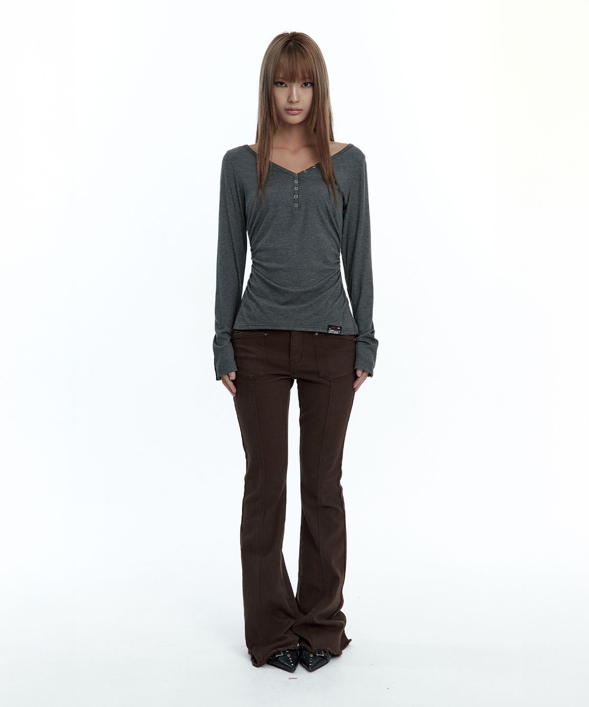 러프넥(ROUGHNECK) Western Studed BootCut Pants Brown