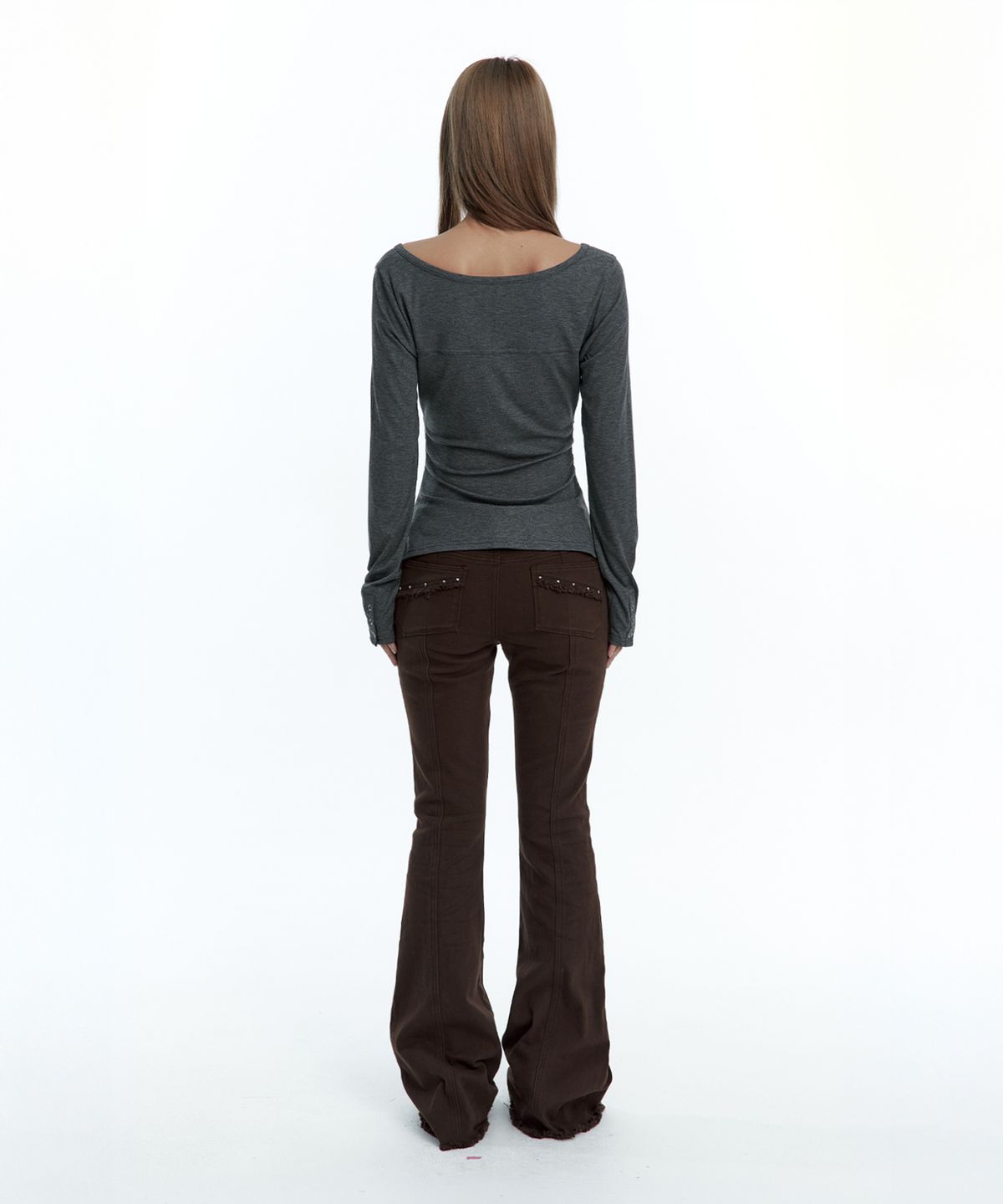 러프넥(ROUGHNECK) Western Studed BootCut Pants Brown