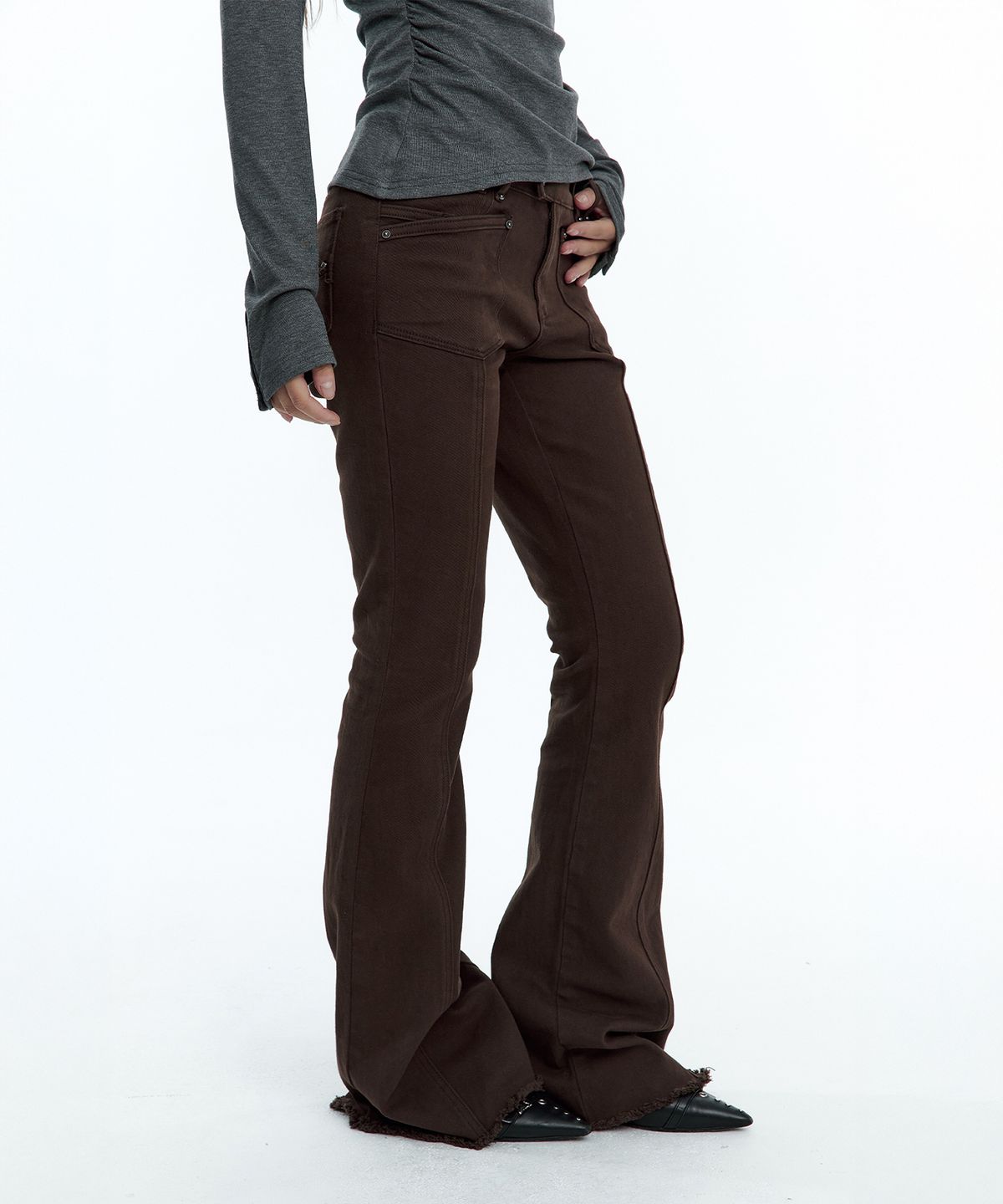 러프넥(ROUGHNECK) Western Studed BootCut Pants Brown