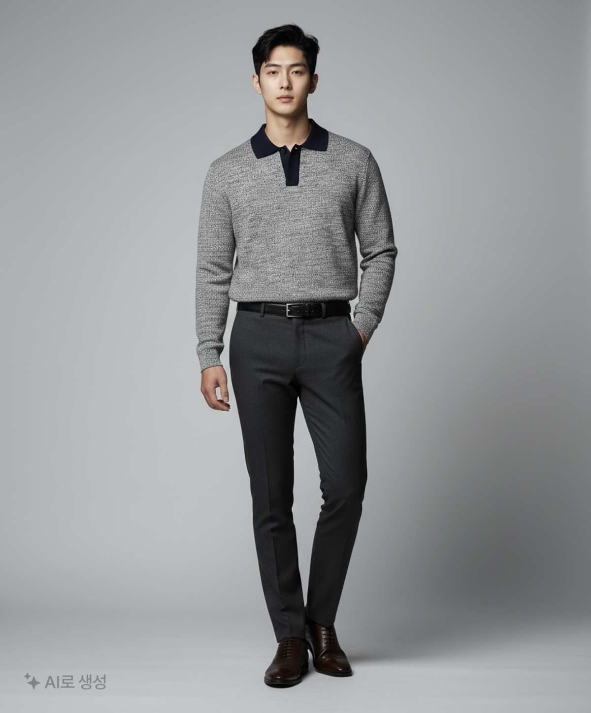 메종미네드(MAISON MINED) MIXED BOUCLE COLLAR KNIT LONG SLEEVE BLUE S