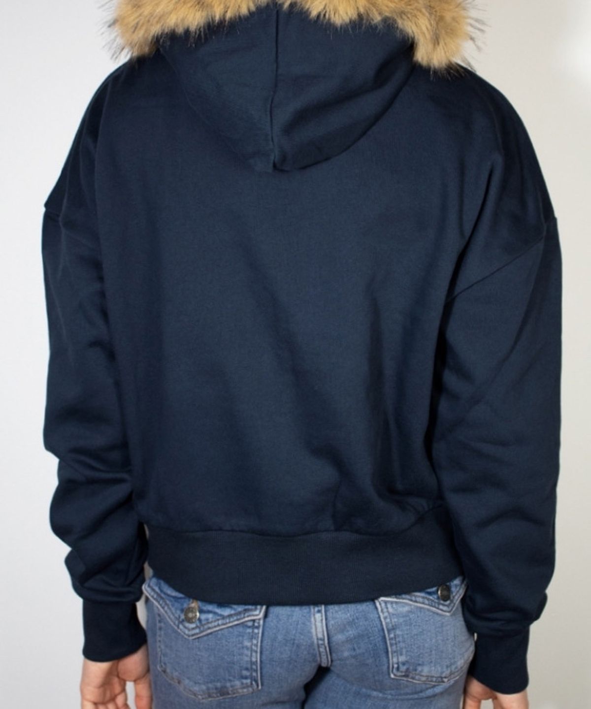 섭듀드(SUBDUED) Hooded Sweatshirt with Faux Fur (BLUE)