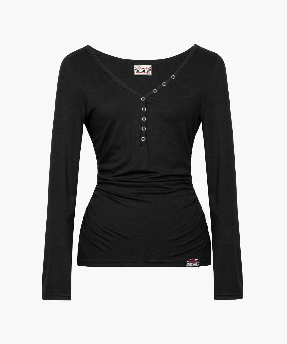 러프넥(ROUGHNECK) Shirring Henlyneck Long Sleeve Black