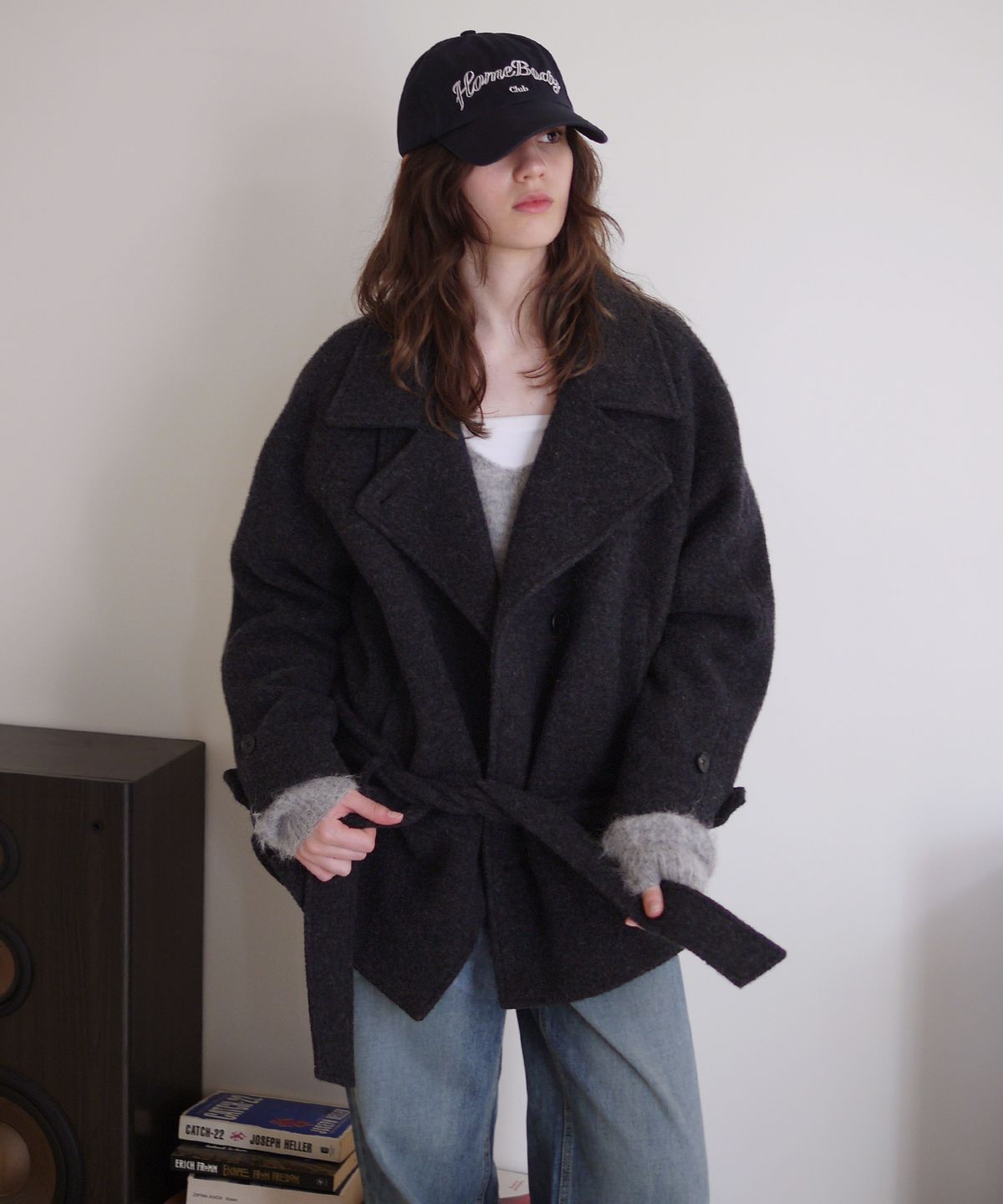 애프터아워즈(AFTERHOURS) WOOL BELTED HALF COAT (CHARCOAL)
