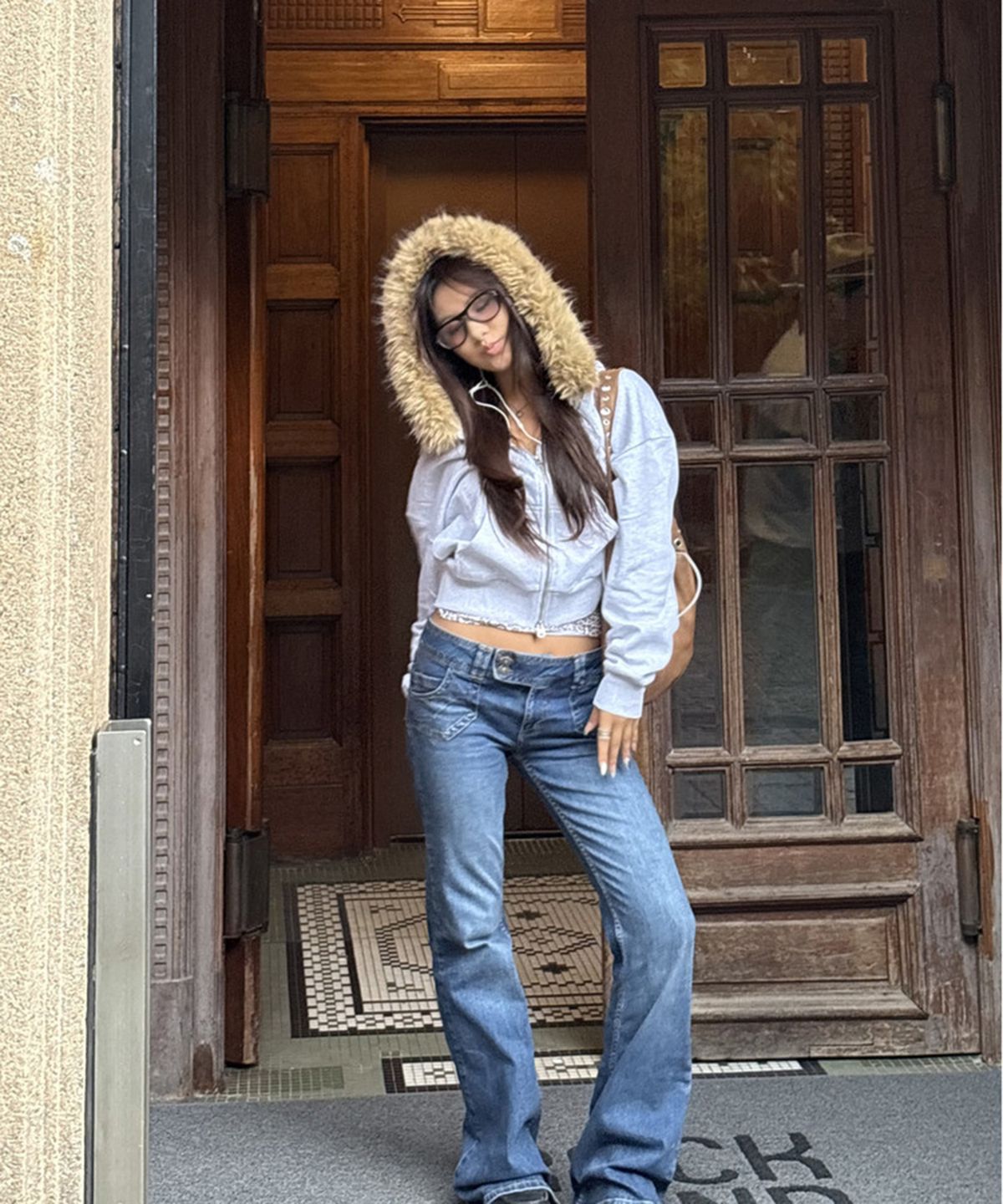 섭듀드(SUBDUED) Hooded Sweatshirt with Faux Fur (PEARL GREY MELANGE)