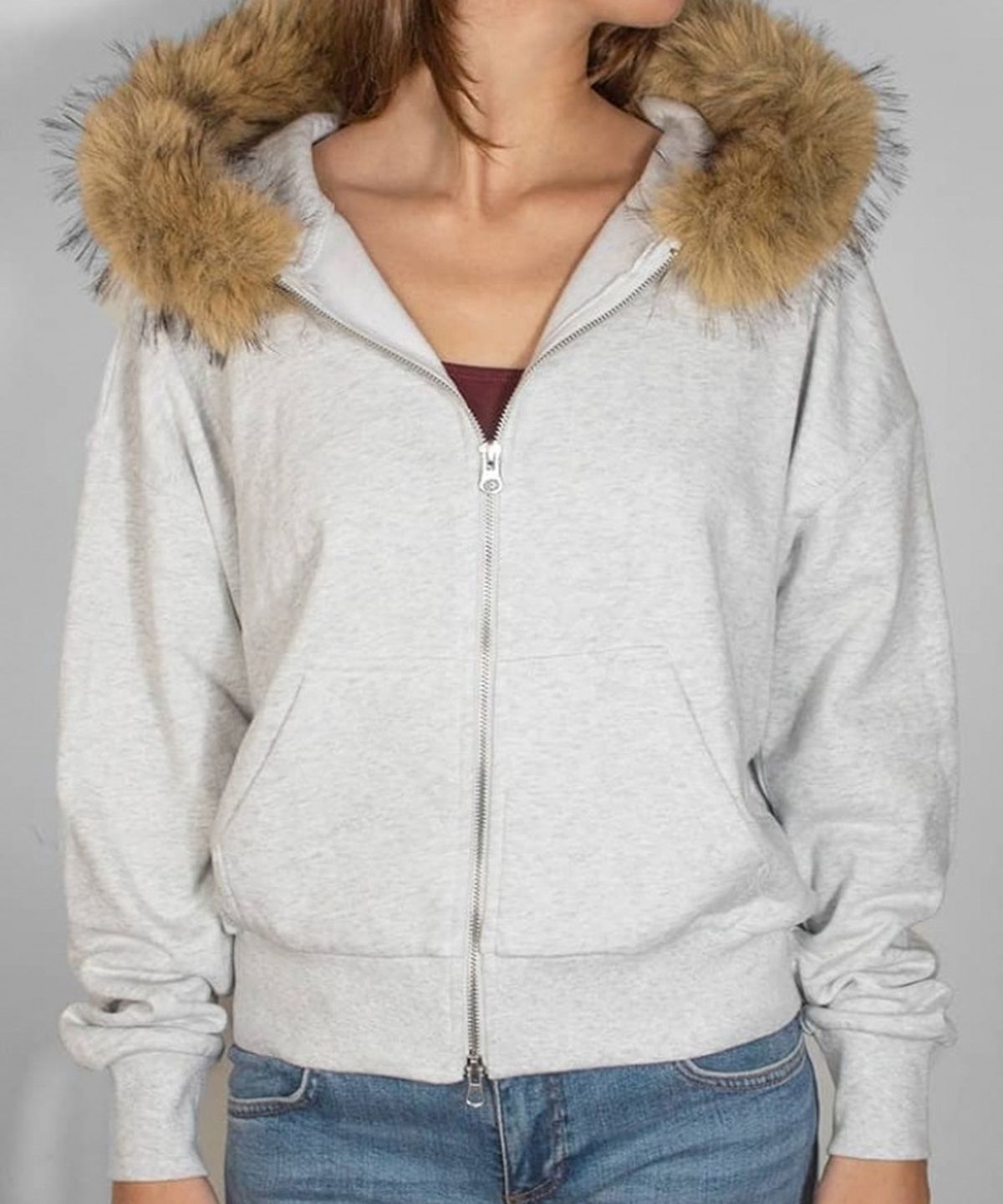 섭듀드(SUBDUED) Hooded Sweatshirt with Faux Fur (PEARL GREY MELANGE)