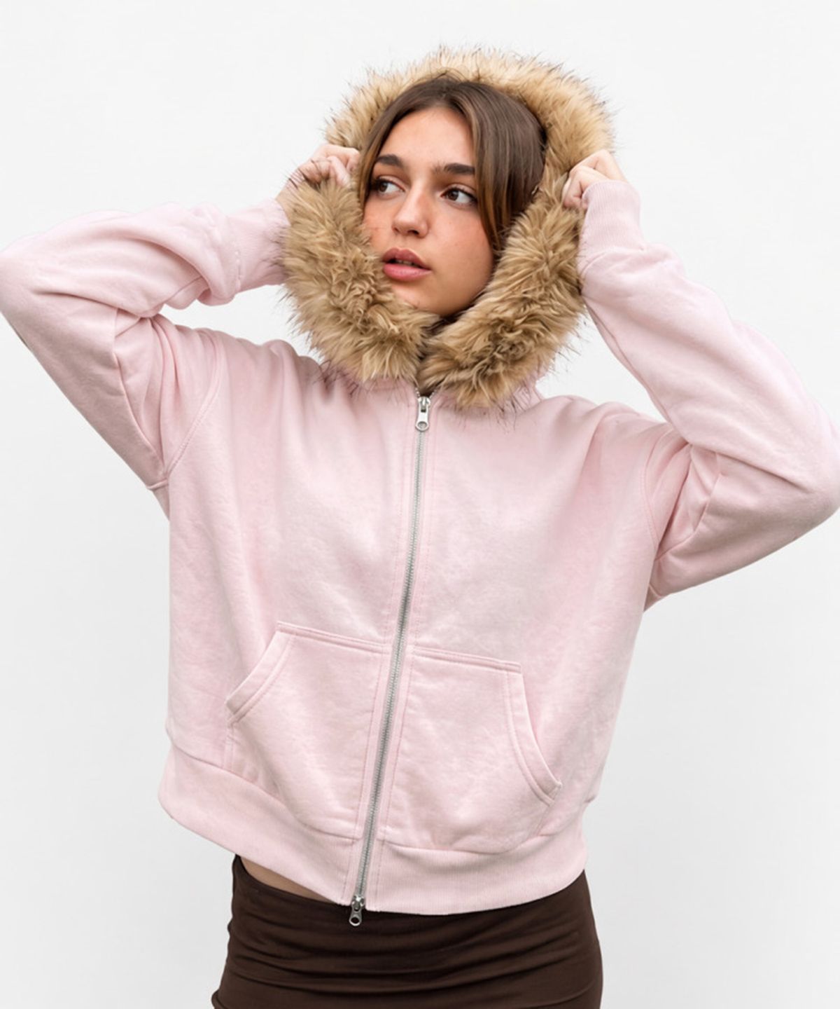 섭듀드(SUBDUED) Hooded Sweatshirt with Faux Fur (ALEX ROSE)