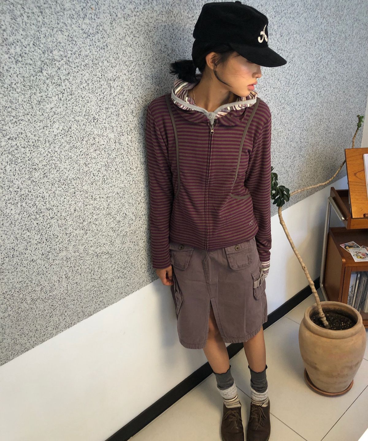 에이이에이이(AEAE) SHAWL COLLAR STRIPE ZIP UP [PURPLE]