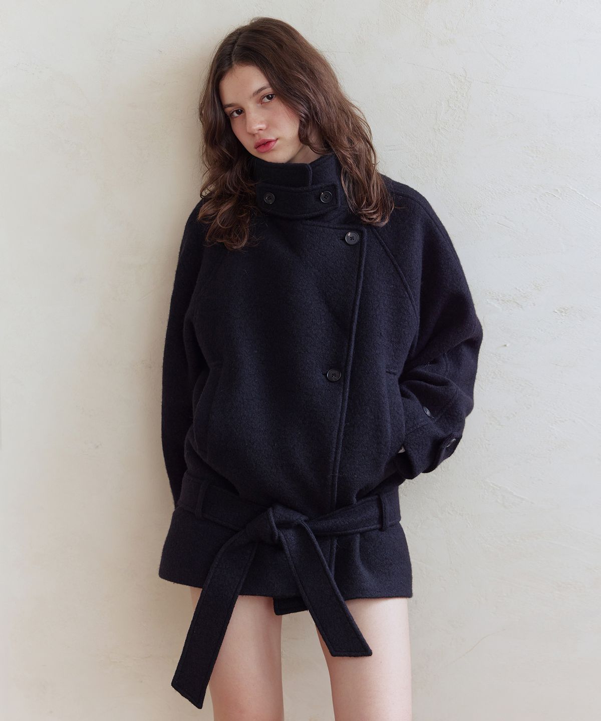 애프터아워즈(AFTERHOURS) WOOL BELTED HALF COAT (BLACK)
