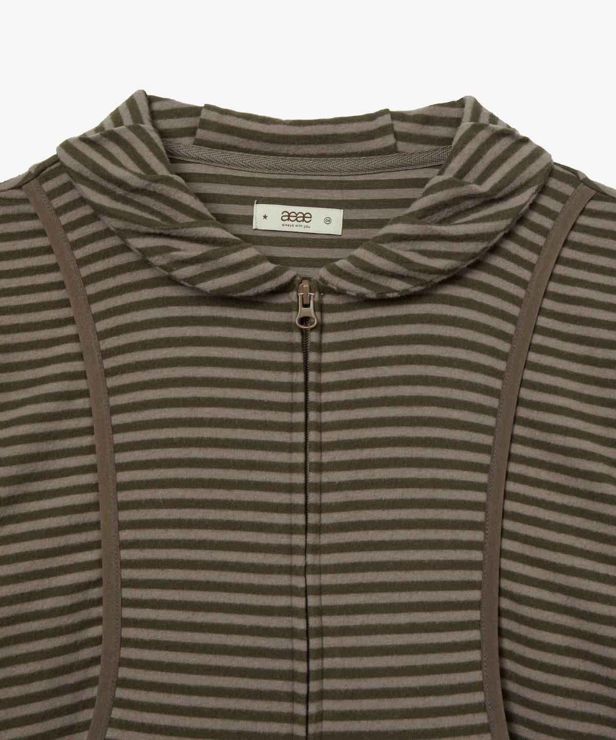 에이이에이이(AEAE) SHAWL COLLAR STRIPE ZIP UP [KHAKI]