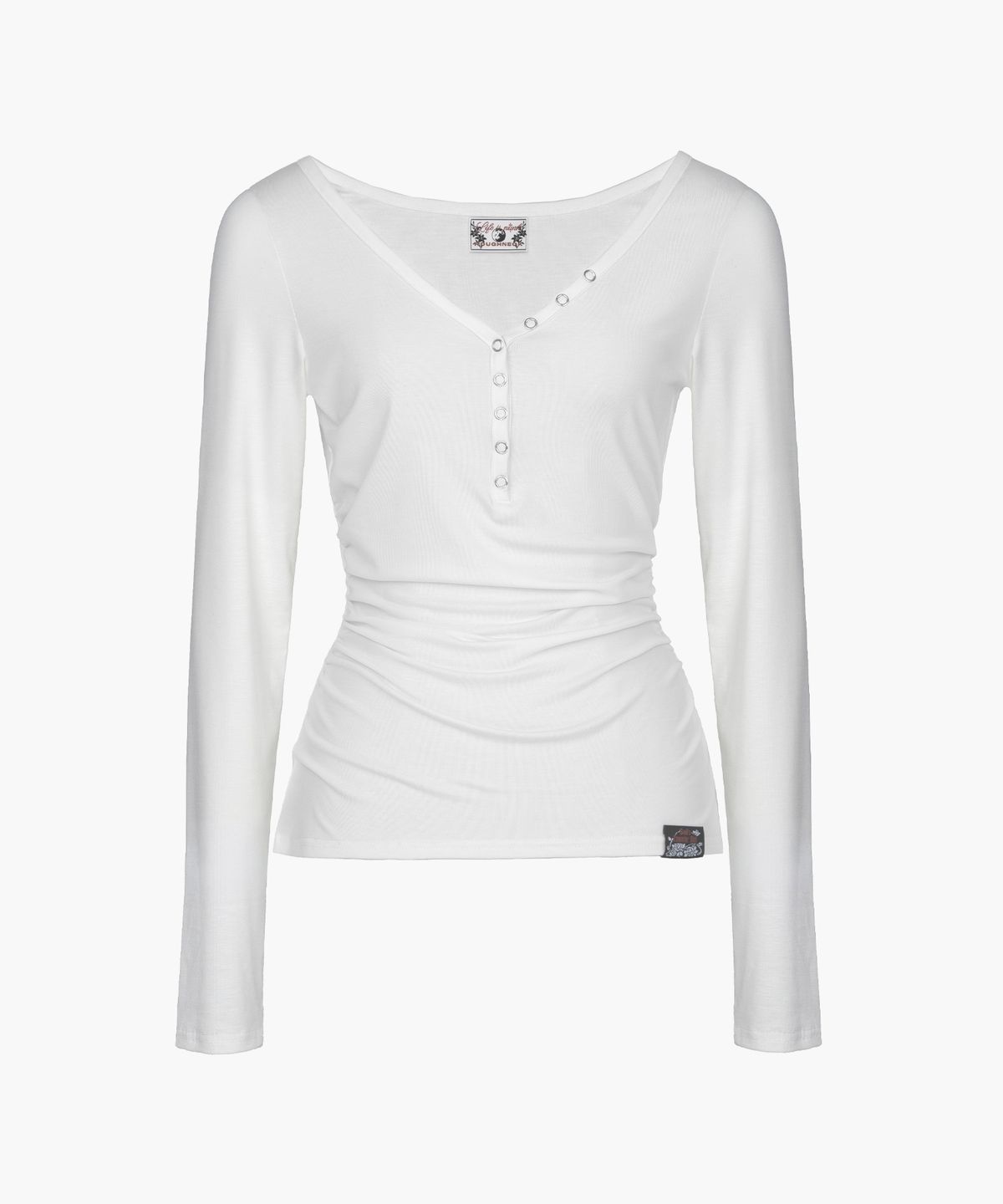 러프넥(ROUGHNECK) Shirring Henlyneck Long Sleeve White