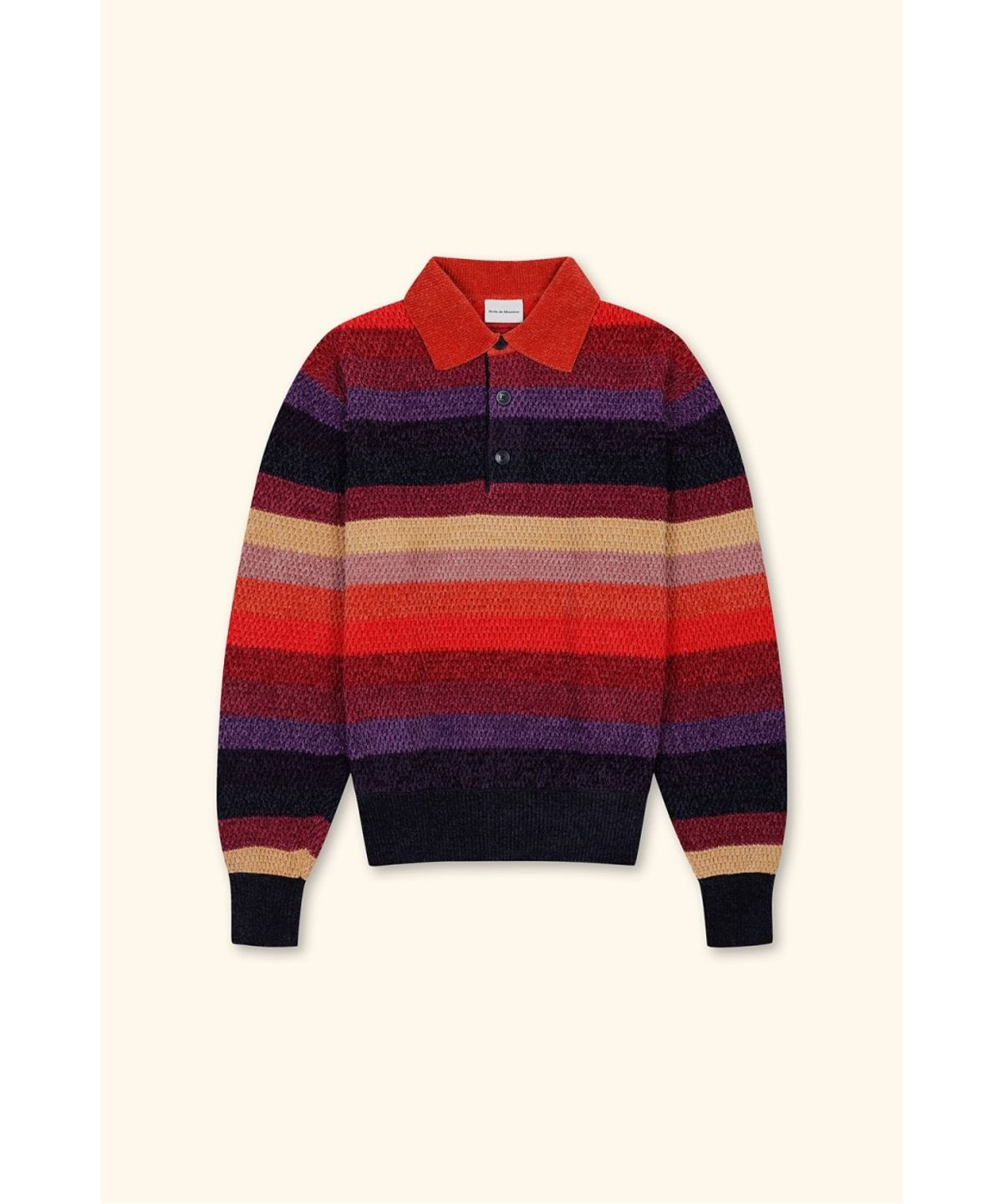 드롤드무슈(DROLE DE MONSIEUR) Chenille Striped Long Sleeve Polo Horse Patch D0WPW26109OTX