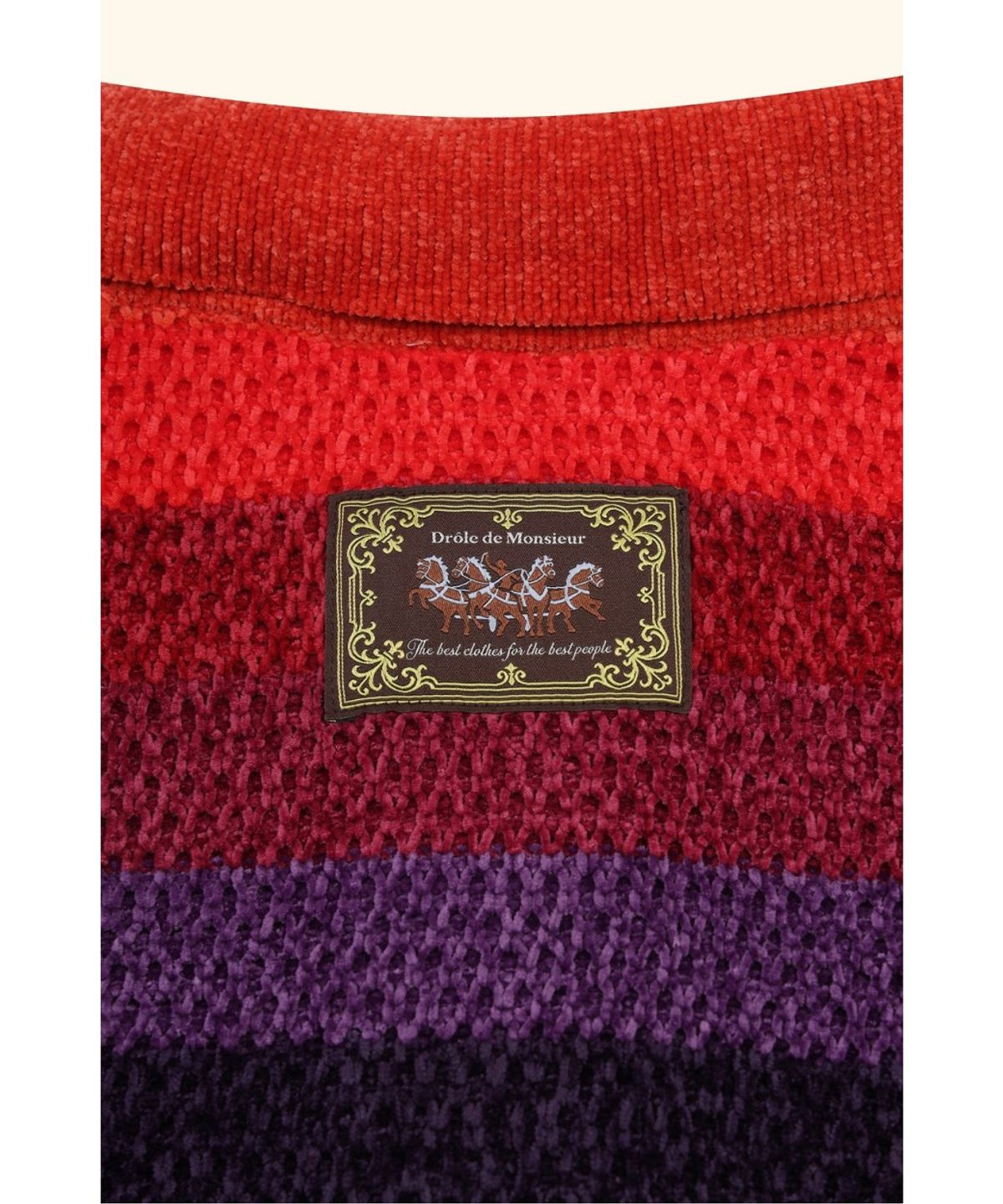 드롤드무슈(DROLE DE MONSIEUR) Chenille Striped Long Sleeve Polo Horse Patch D0WPW26109OTX