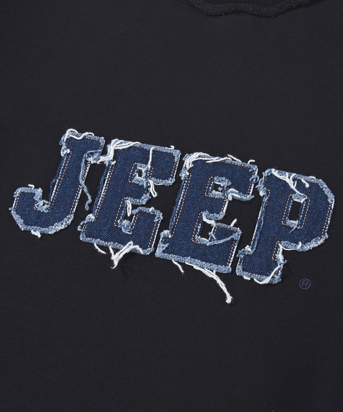 지프(JEEP) 데미지 워싱 데님 빅로고 맨투맨 (JR5TSU829BK)