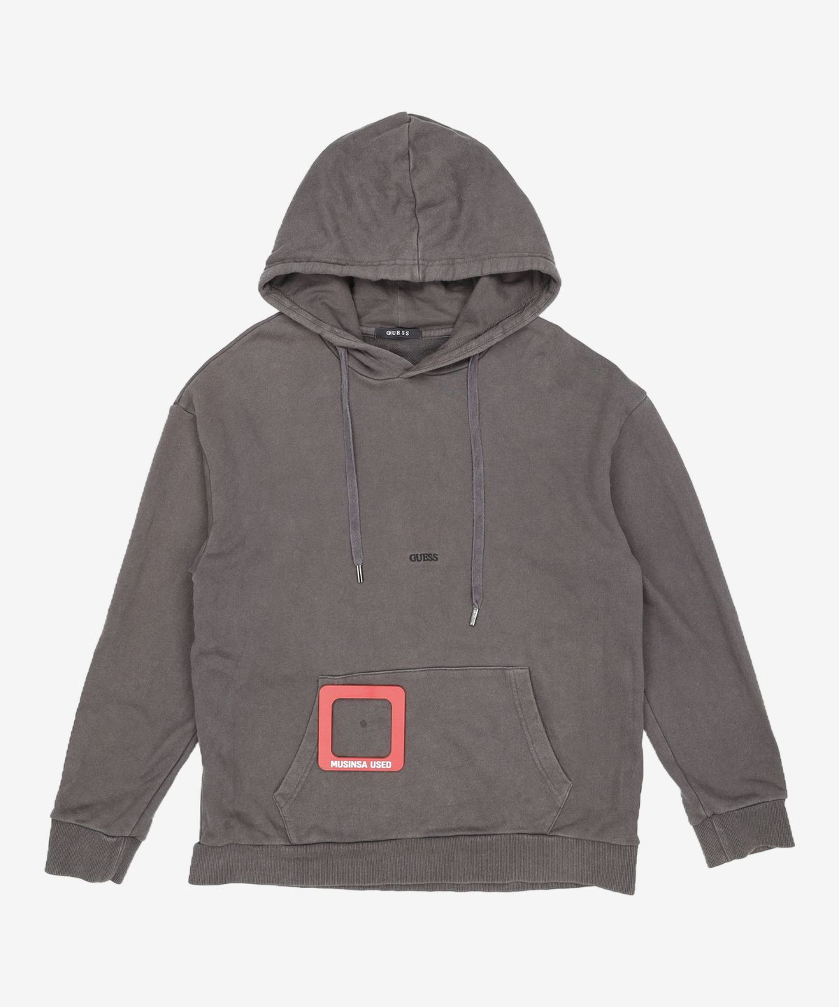 게스(GUESS) 남녀공용 앞뒤 로고 3단쭈리 오버핏 후디 L