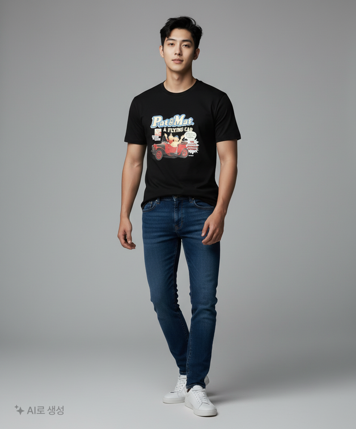 메인부스(MAINBOOTH) [패트와매트] 플라잉 카 티셔츠(블랙) L