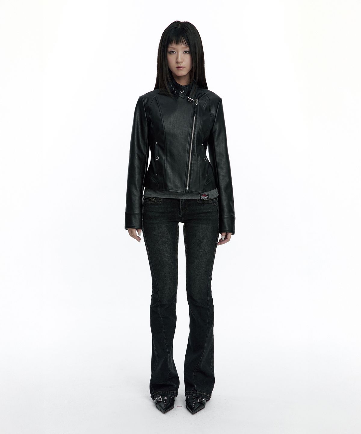 러프넥(ROUGHNECK) Slim Line Leather Jacket Black