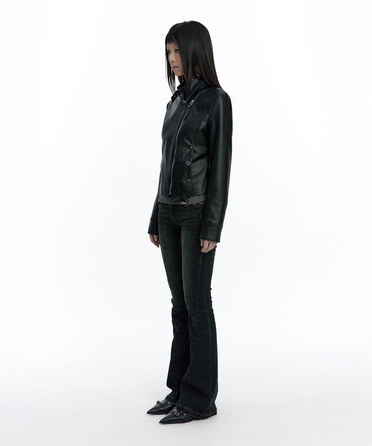 러프넥(ROUGHNECK) Slim Line Leather Jacket Black