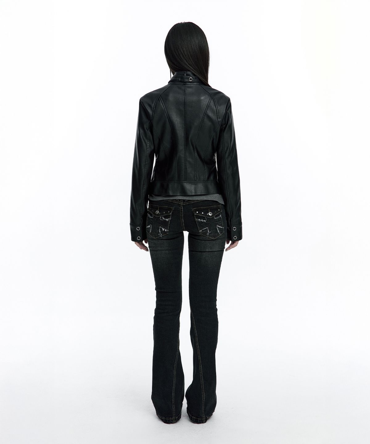 러프넥(ROUGHNECK) Slim Line Leather Jacket Black