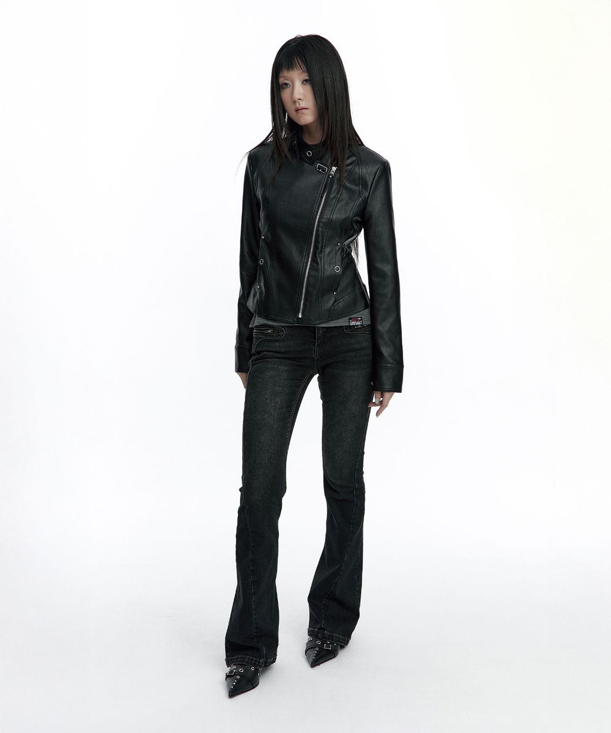 러프넥(ROUGHNECK) Slim Line Leather Jacket Black