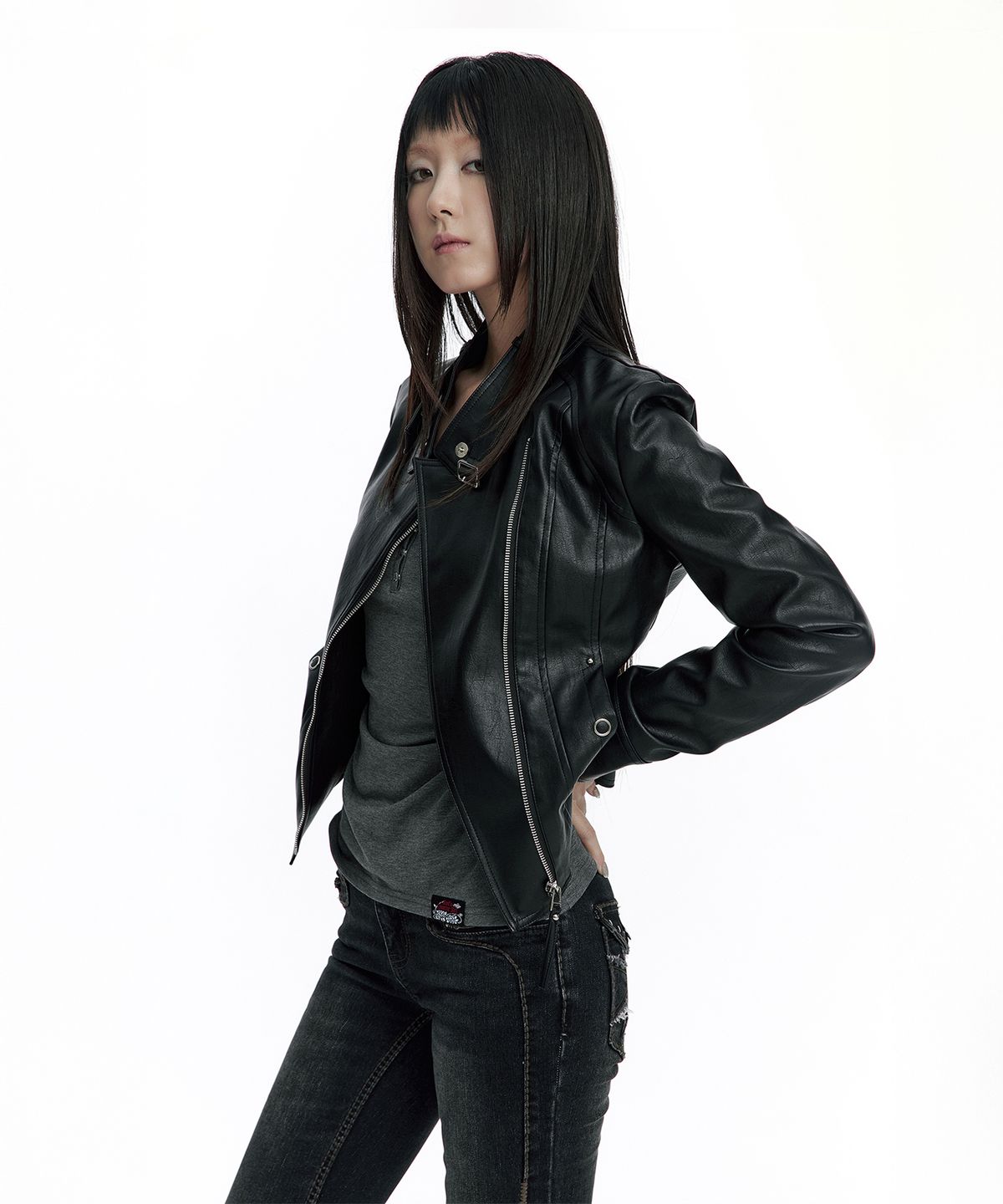 러프넥(ROUGHNECK) Slim Line Leather Jacket Black