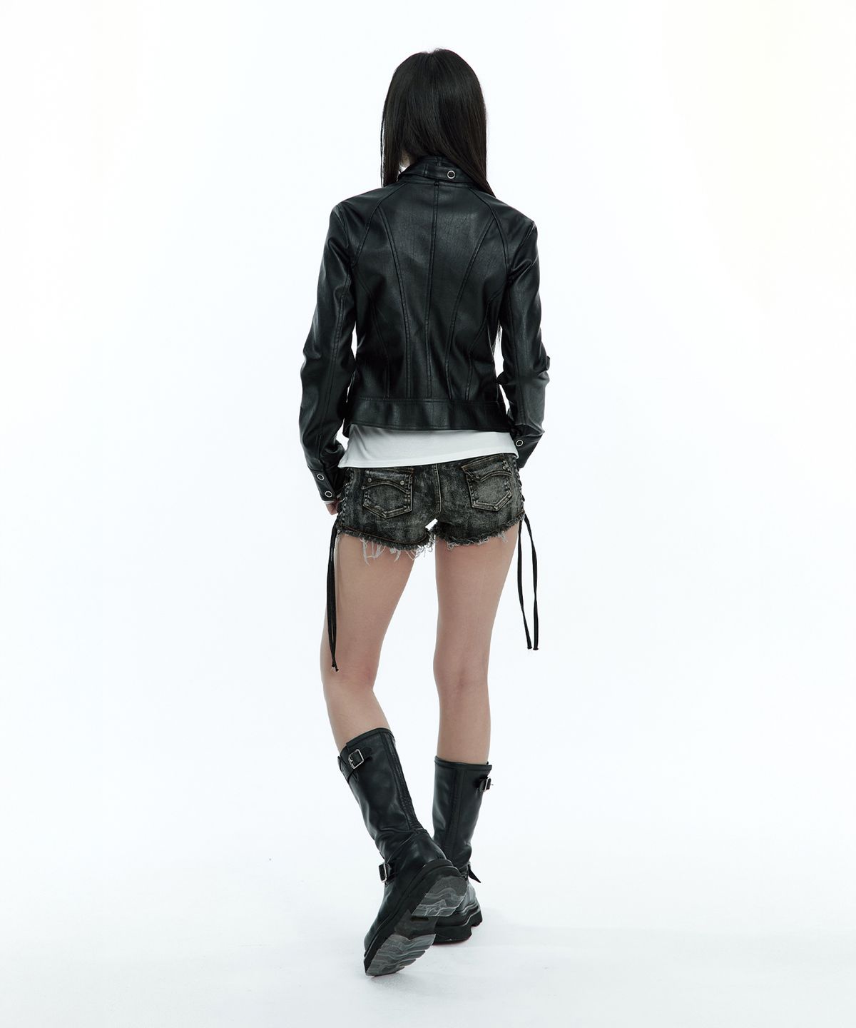 러프넥(ROUGHNECK) Slim Line Leather Jacket Black