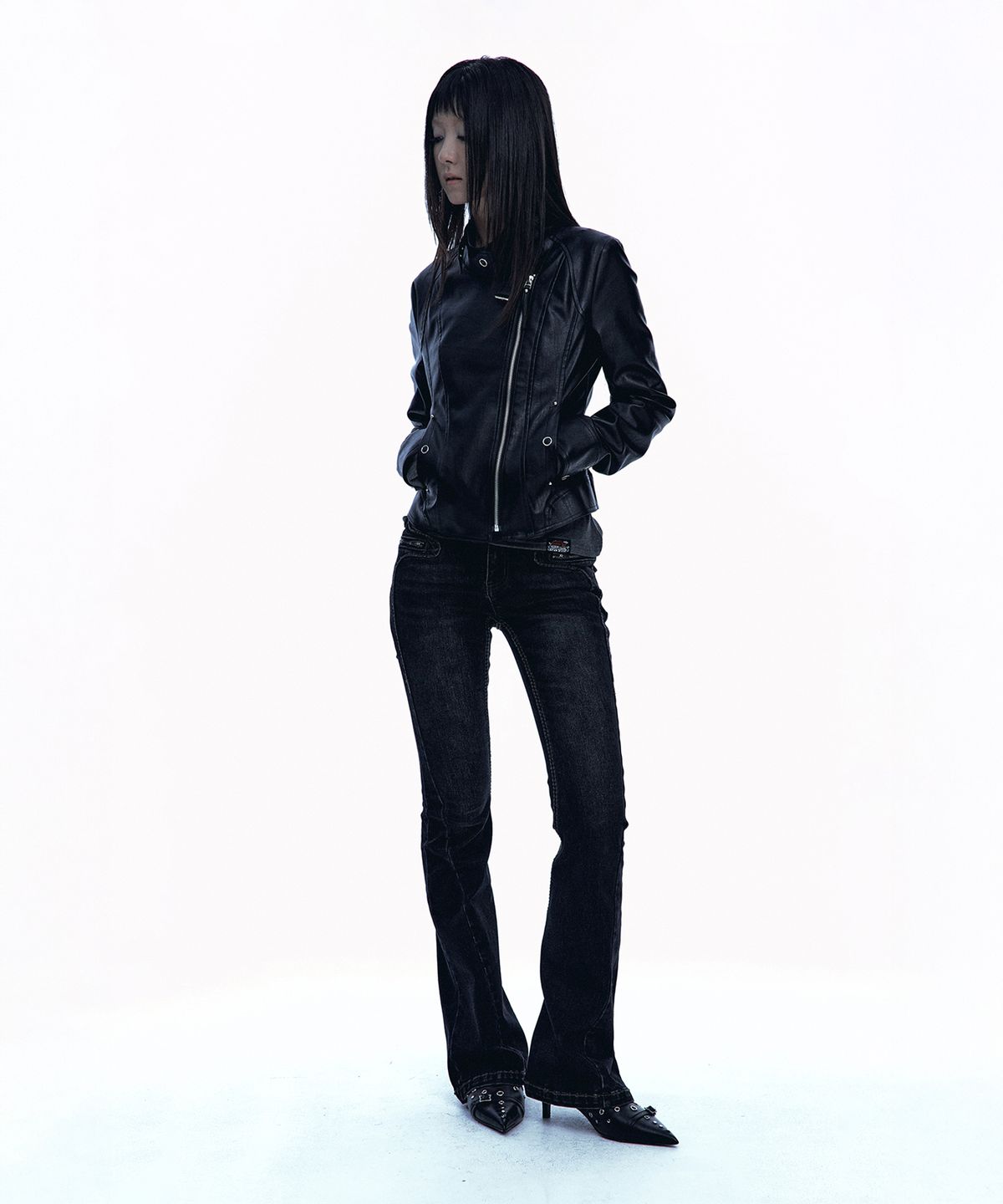 러프넥(ROUGHNECK) Slim Line Leather Jacket Black