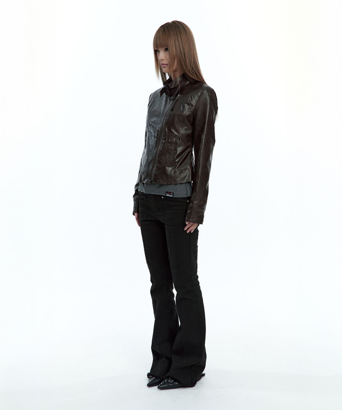러프넥(ROUGHNECK) Slim Line Leather Jacket Brown