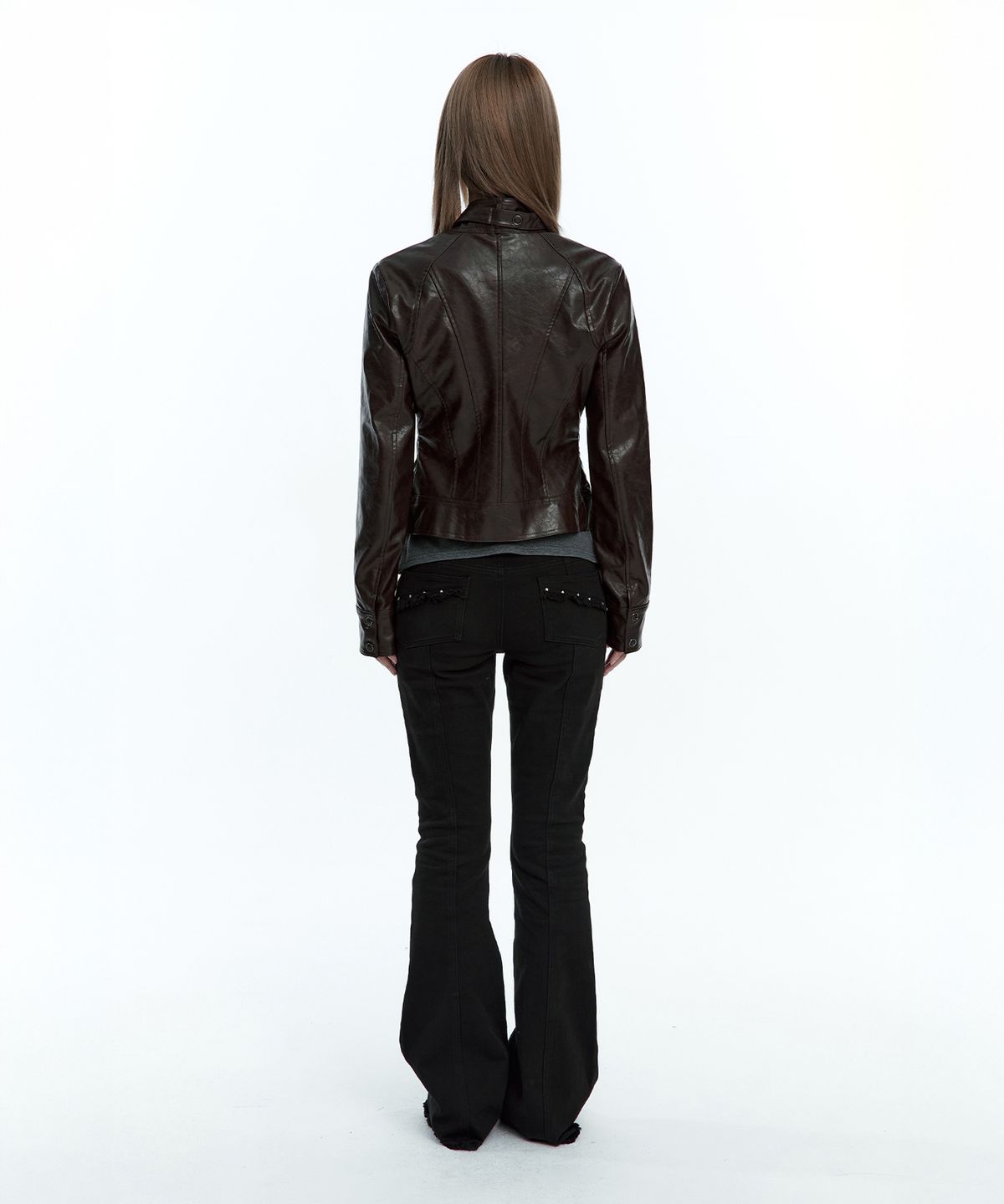 러프넥(ROUGHNECK) Slim Line Leather Jacket Brown