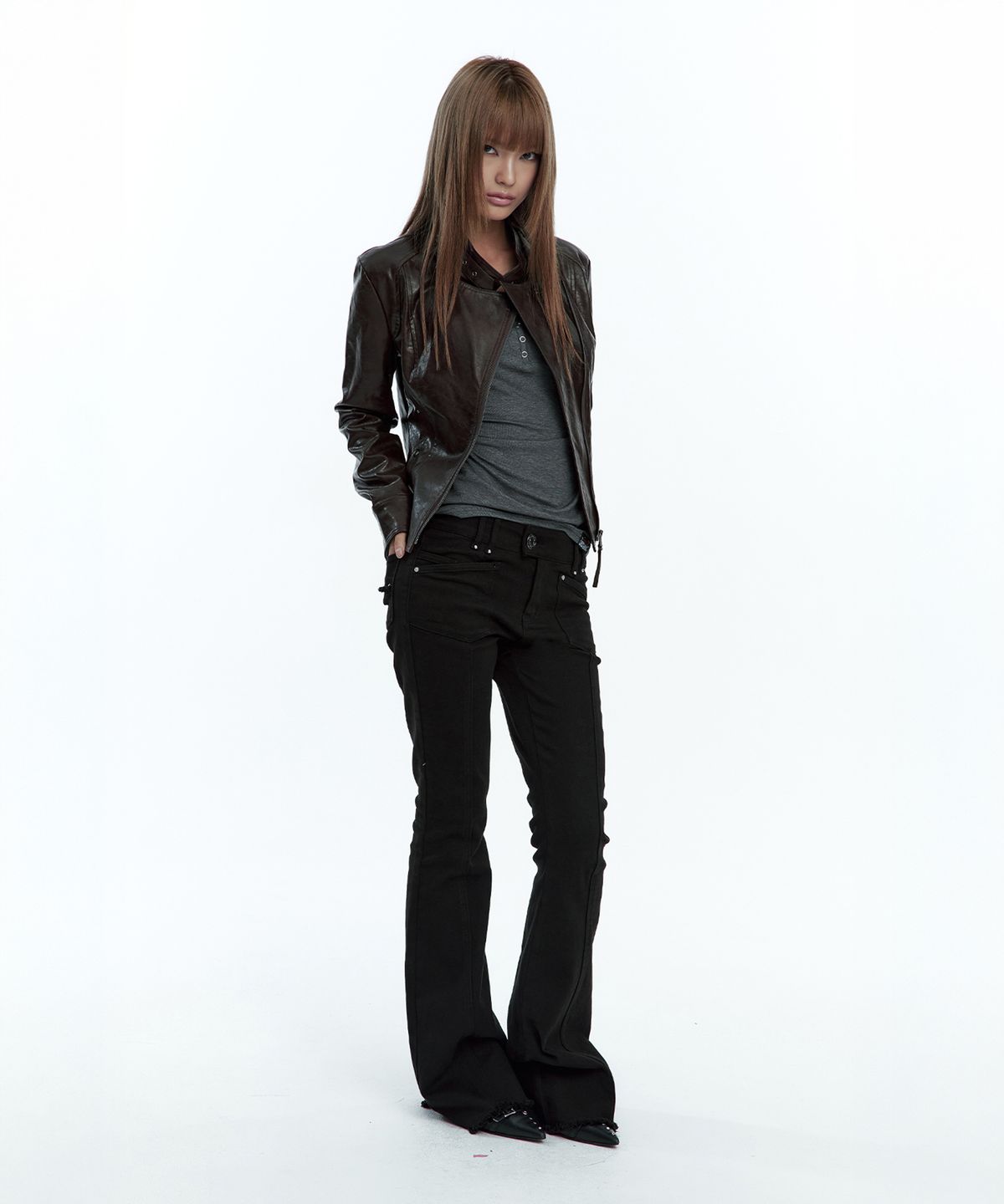 러프넥(ROUGHNECK) Slim Line Leather Jacket Brown