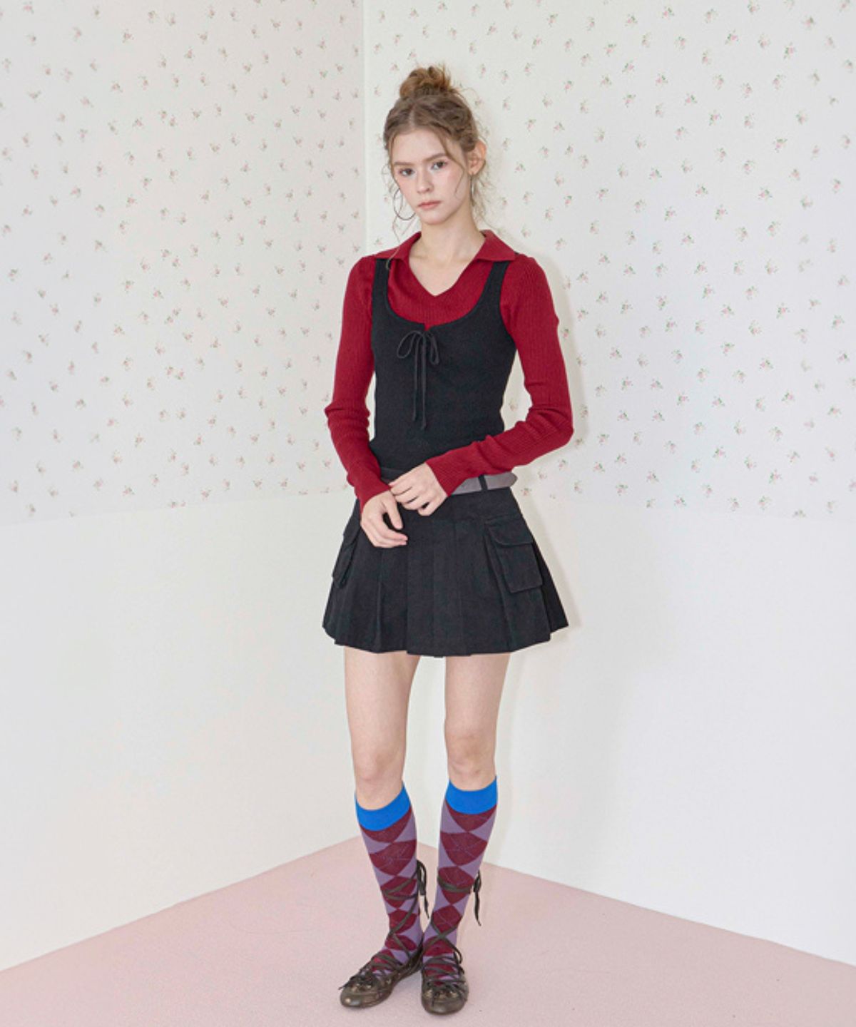 쿨키튼(KOOLKITTEN) Bustier Layered Knit Top (BLACK)