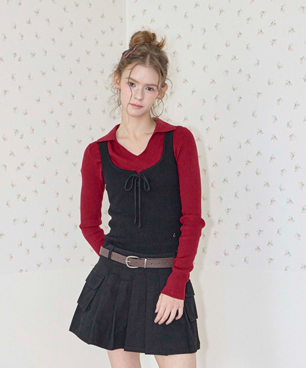 쿨키튼(KOOLKITTEN) Bustier Layered Knit Top (BLACK)