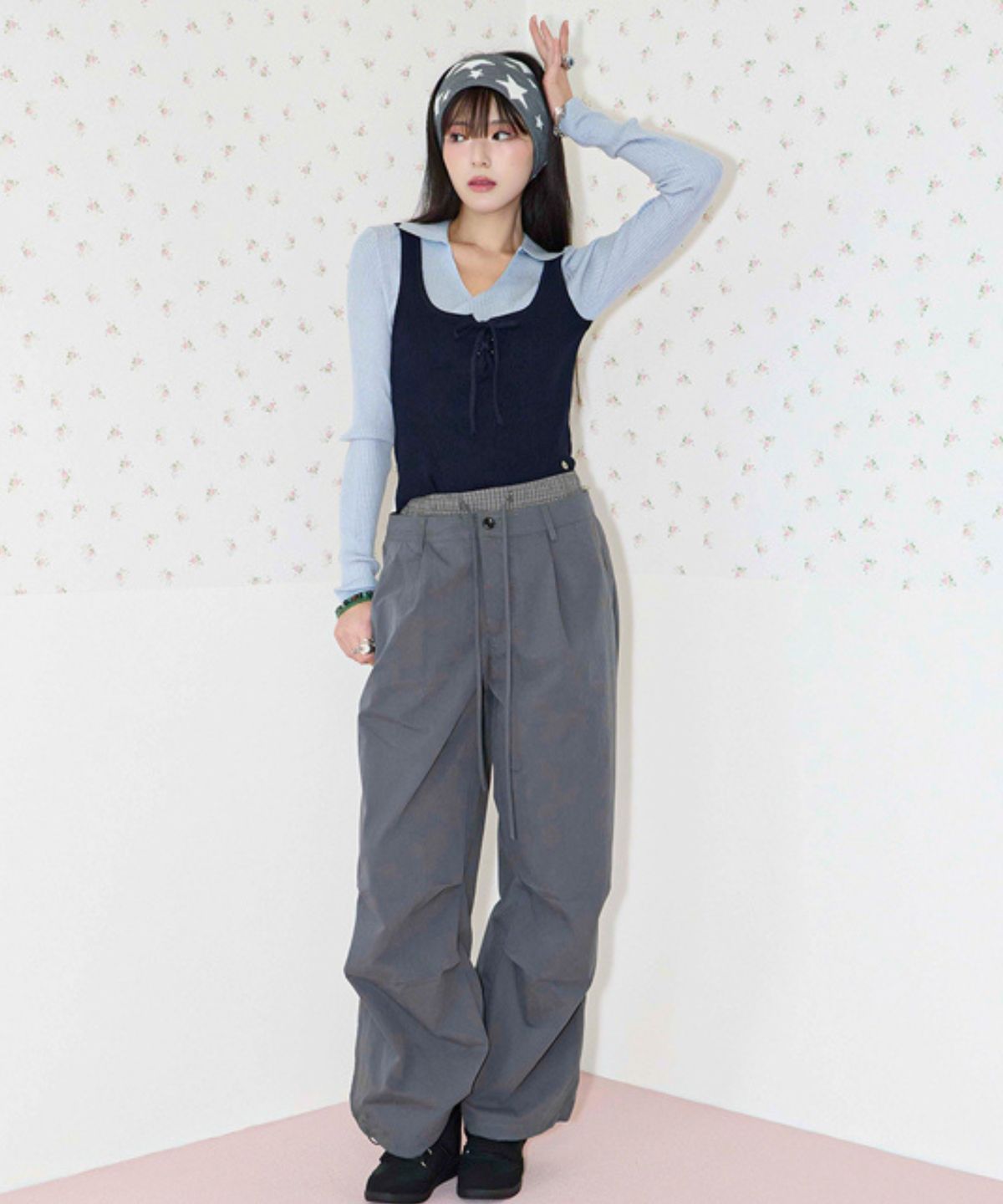 쿨키튼(KOOLKITTEN) Bustier Layered Knit Top (NAVY)