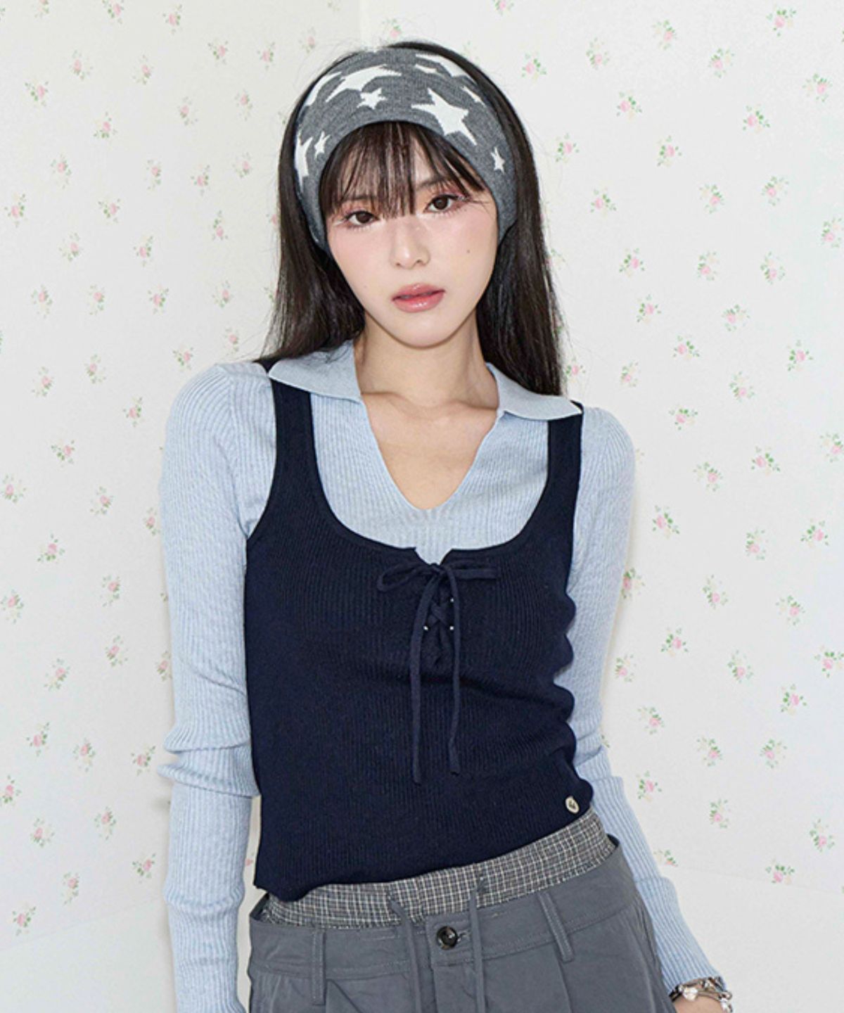 쿨키튼(KOOLKITTEN) Bustier Layered Knit Top (NAVY)