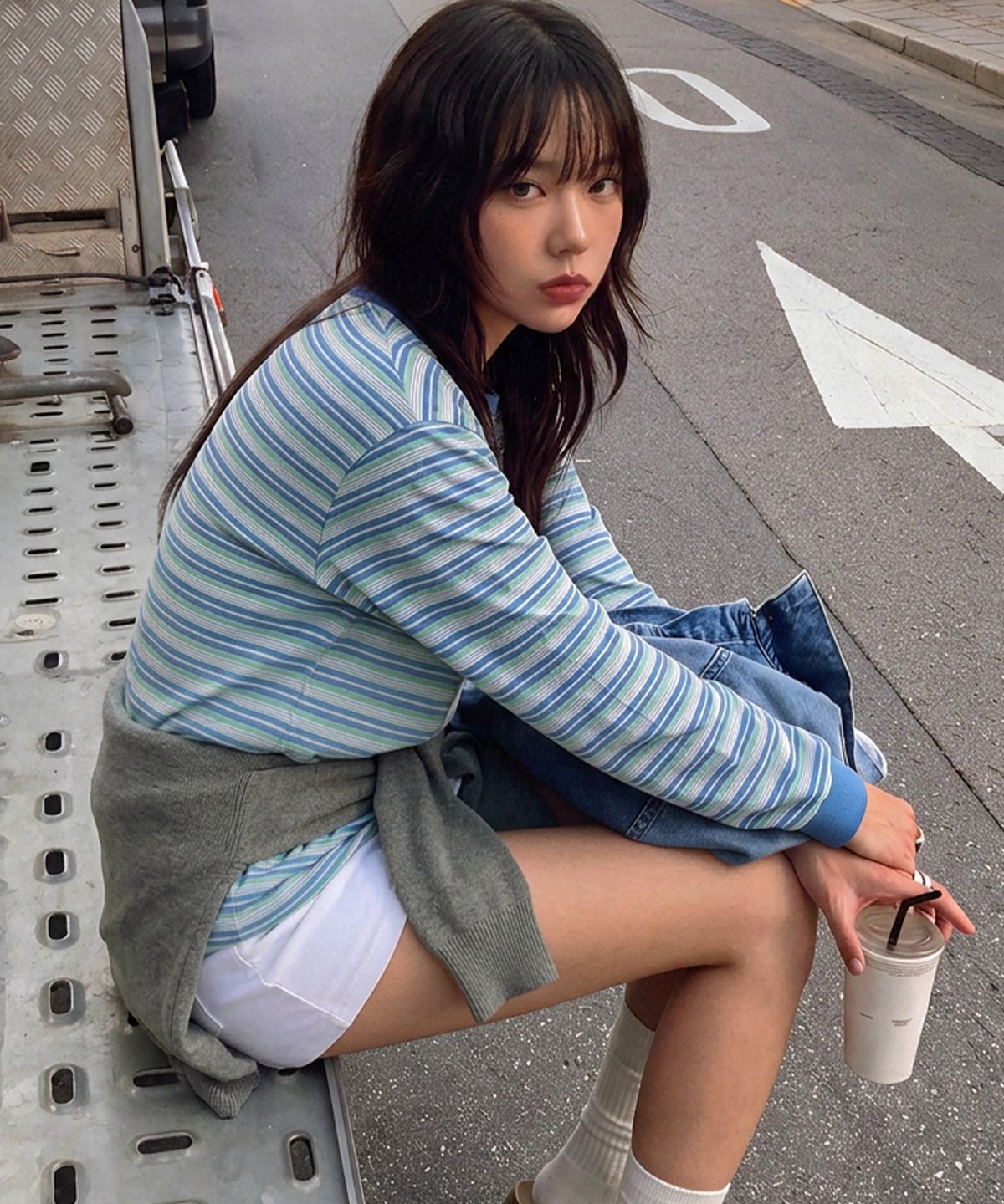 브렌슨(BRENSON) 보더 스트라이프 티셔츠 ( 스카이블루 )
