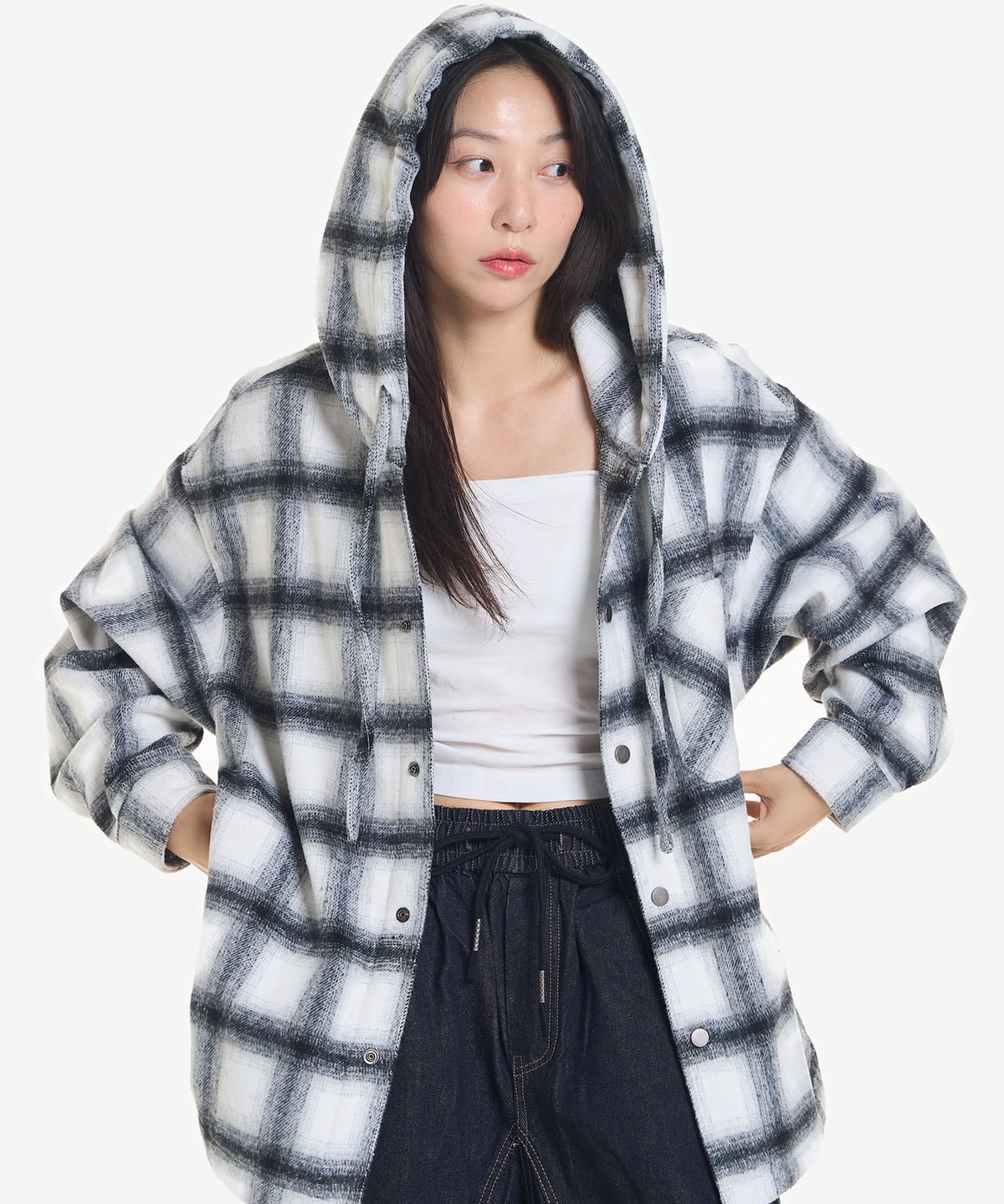 더블제이디(DOUBLE JD) 체크 셔츠 후드