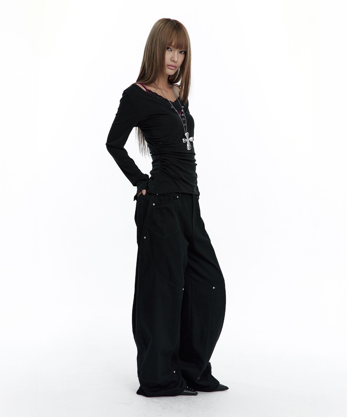 러프넥(ROUGHNECK) Curved Work Pants Black