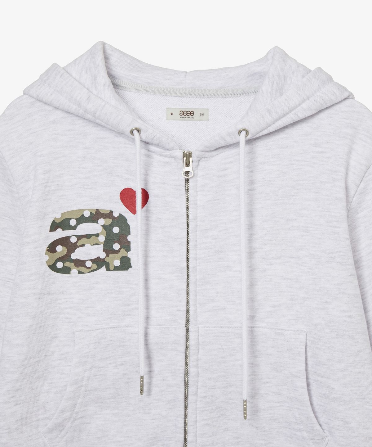 에이이에이이(AEAE) DOT SMALL LETTER CROP HOOD ZIP UP [LIGHT GREY/CAMO]