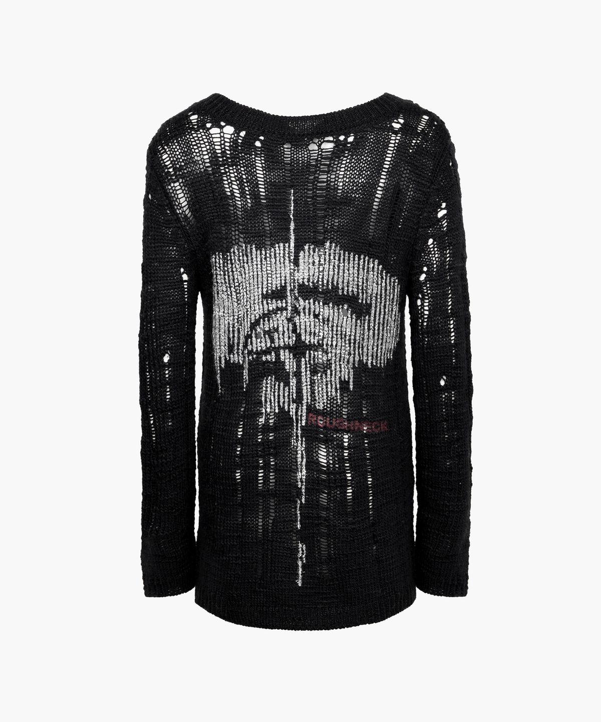 러프넥(ROUGHNECK) Damaged Graphic Knit Black