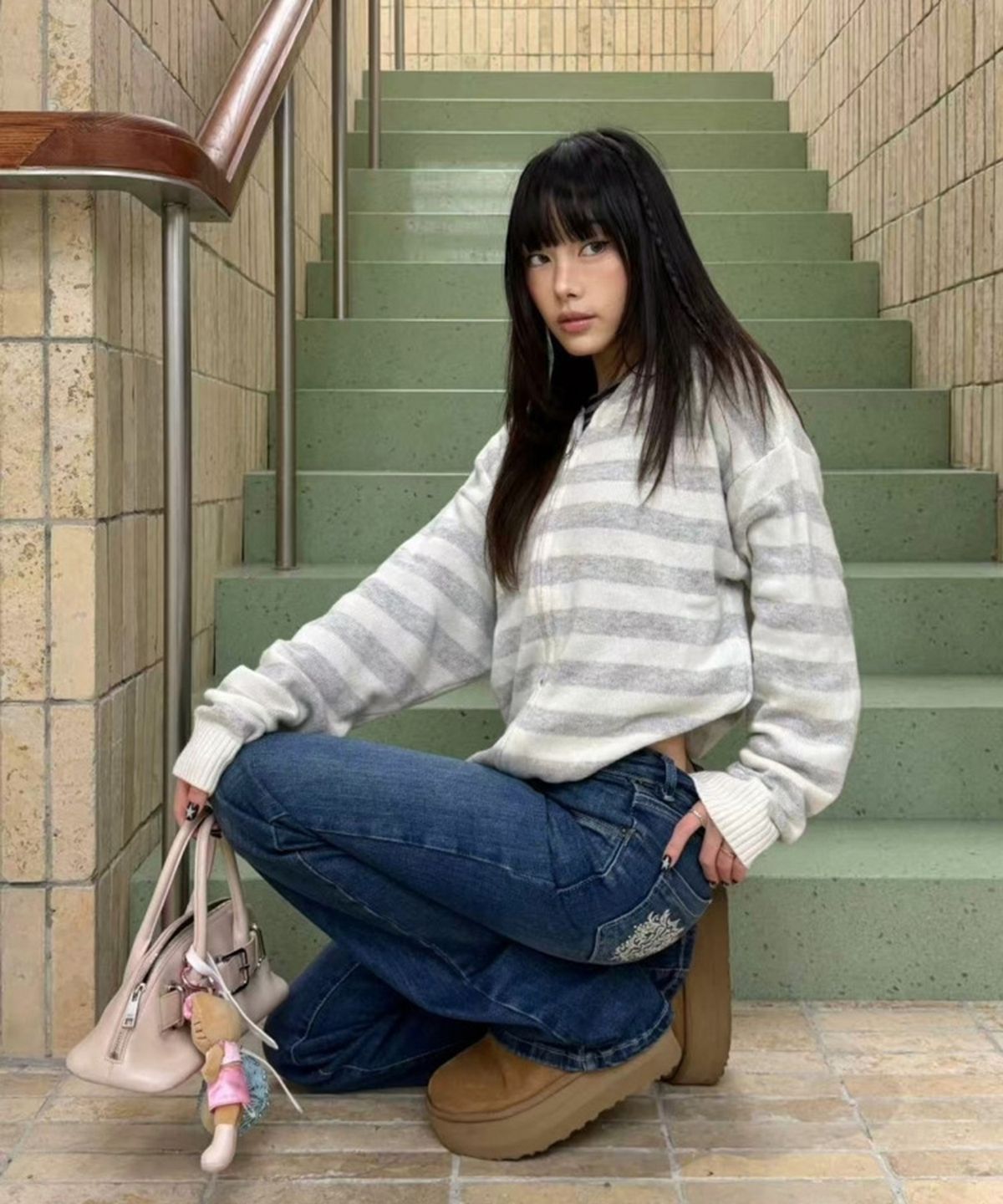 섭듀드(SUBDUED) Hooded Cardigan (GREY CREAM)