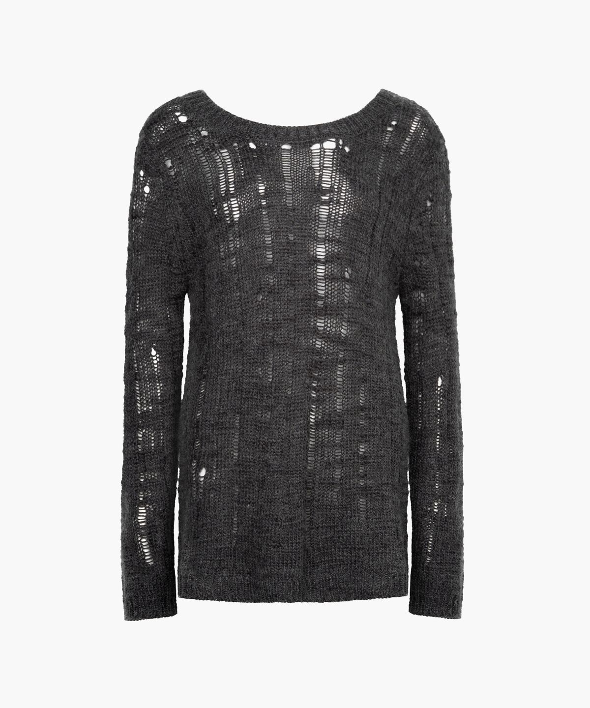 러프넥(ROUGHNECK) Damaged Graphic Knit Charcoal