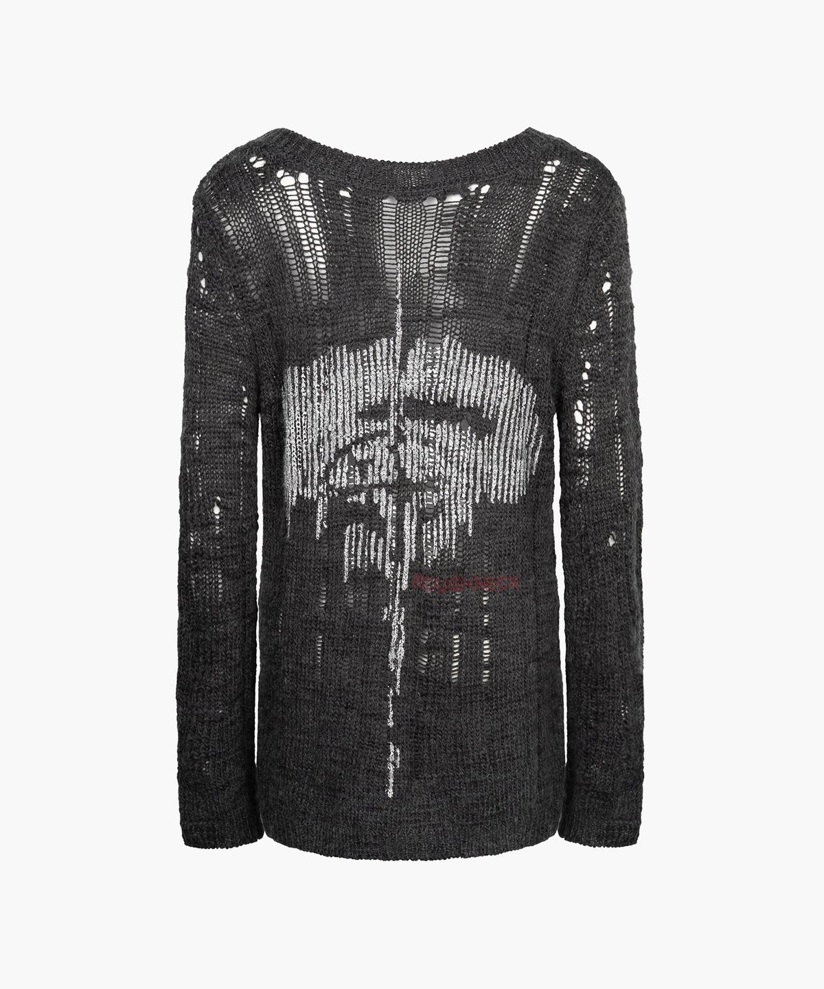 러프넥(ROUGHNECK) Damaged Graphic Knit Charcoal