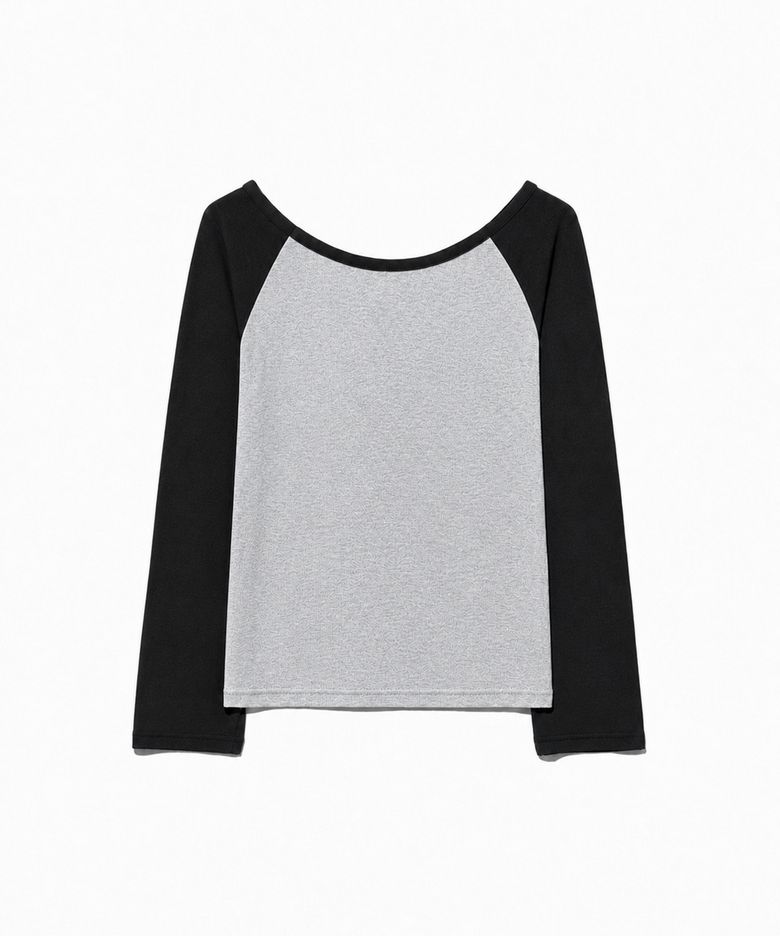 Contrast Ribbed Boatneck Raglan Top (Heated Black)