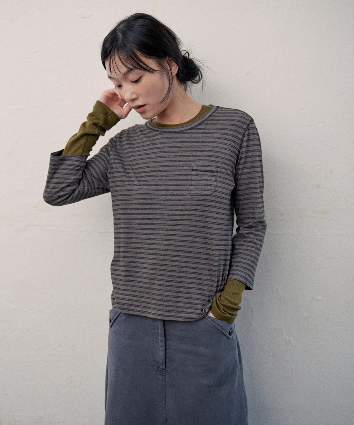 모노크롬(MONOCHROME) cove 3/4 sleeve t-shirt (stripe)