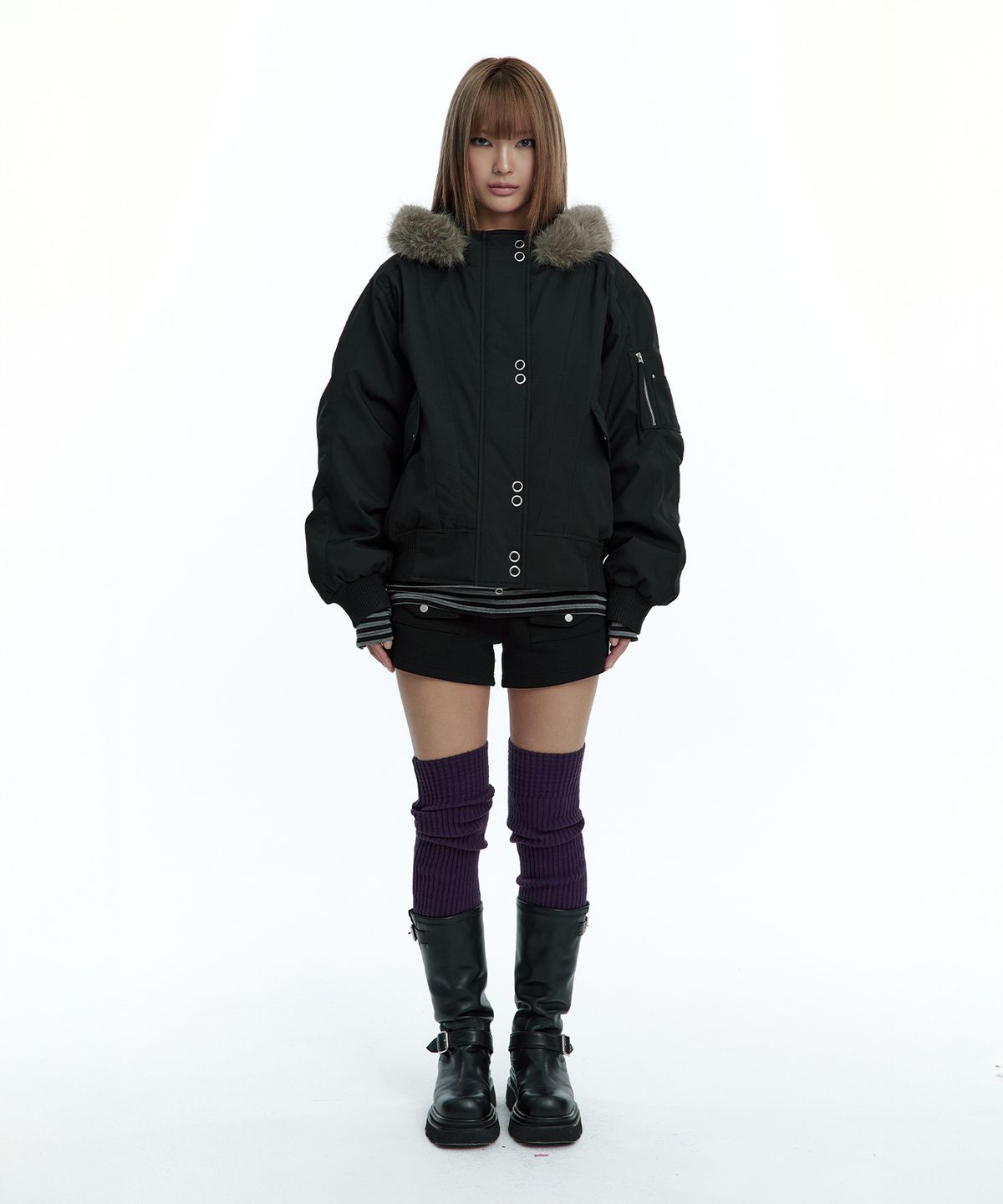 러프넥(ROUGHNECK) MA-1 Snap Jacket Black