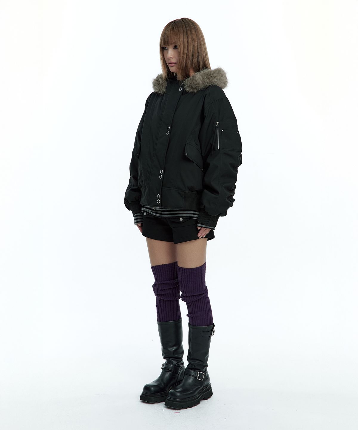 러프넥(ROUGHNECK) MA-1 Snap Jacket Black
