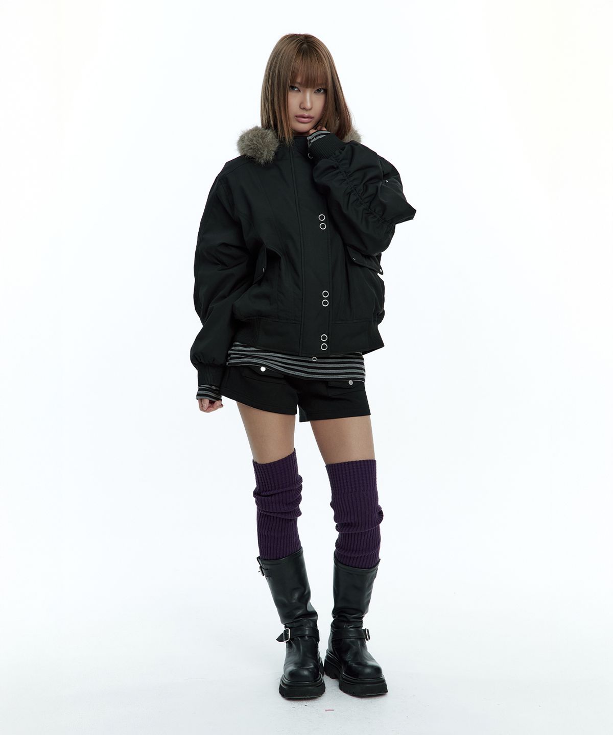 러프넥(ROUGHNECK) MA-1 Snap Jacket Black